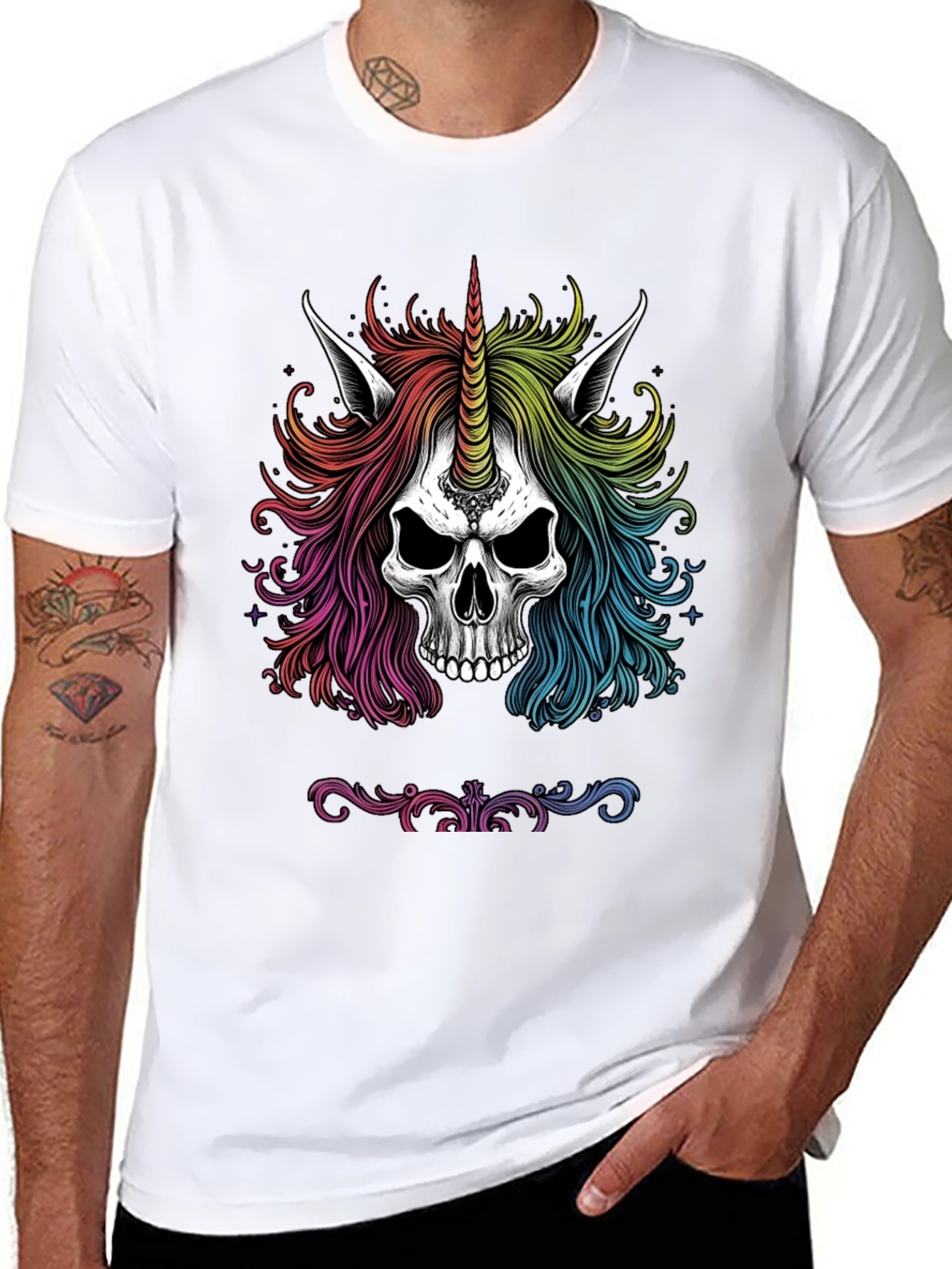 Rainbow Unicorn Skull Graphic Tee