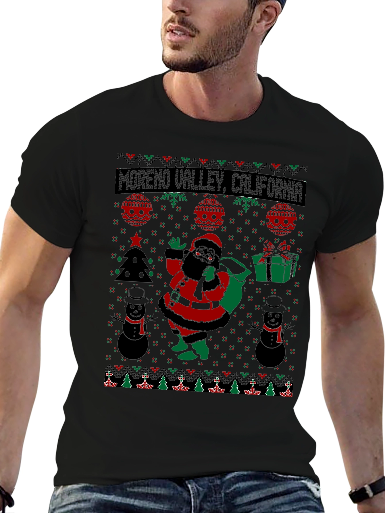 Moreno Valley CA Ugly Christmas Santa T-Shirt