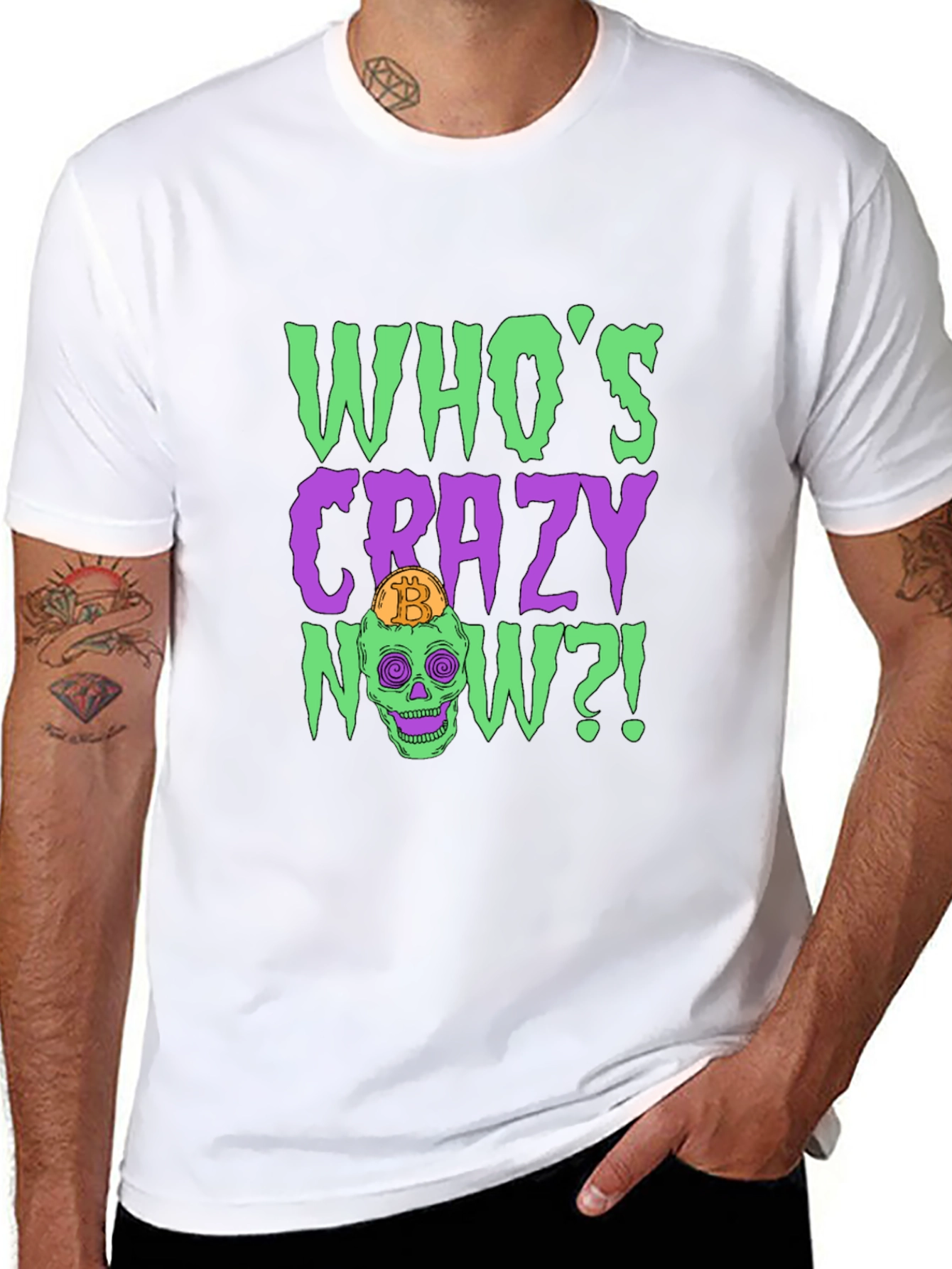 Whos Crazy Now? Bitcoin Skull Graphic T-Shirt