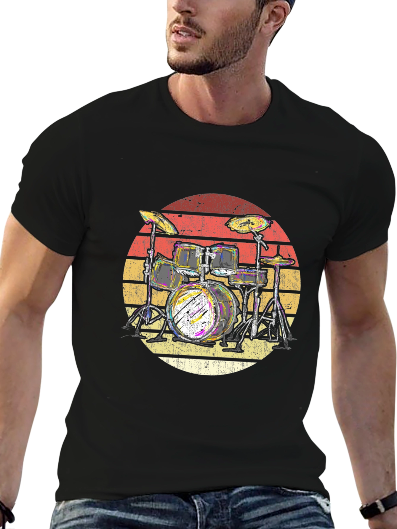 Retro Drum Kit T-Shirt - Musician Graphic Tee