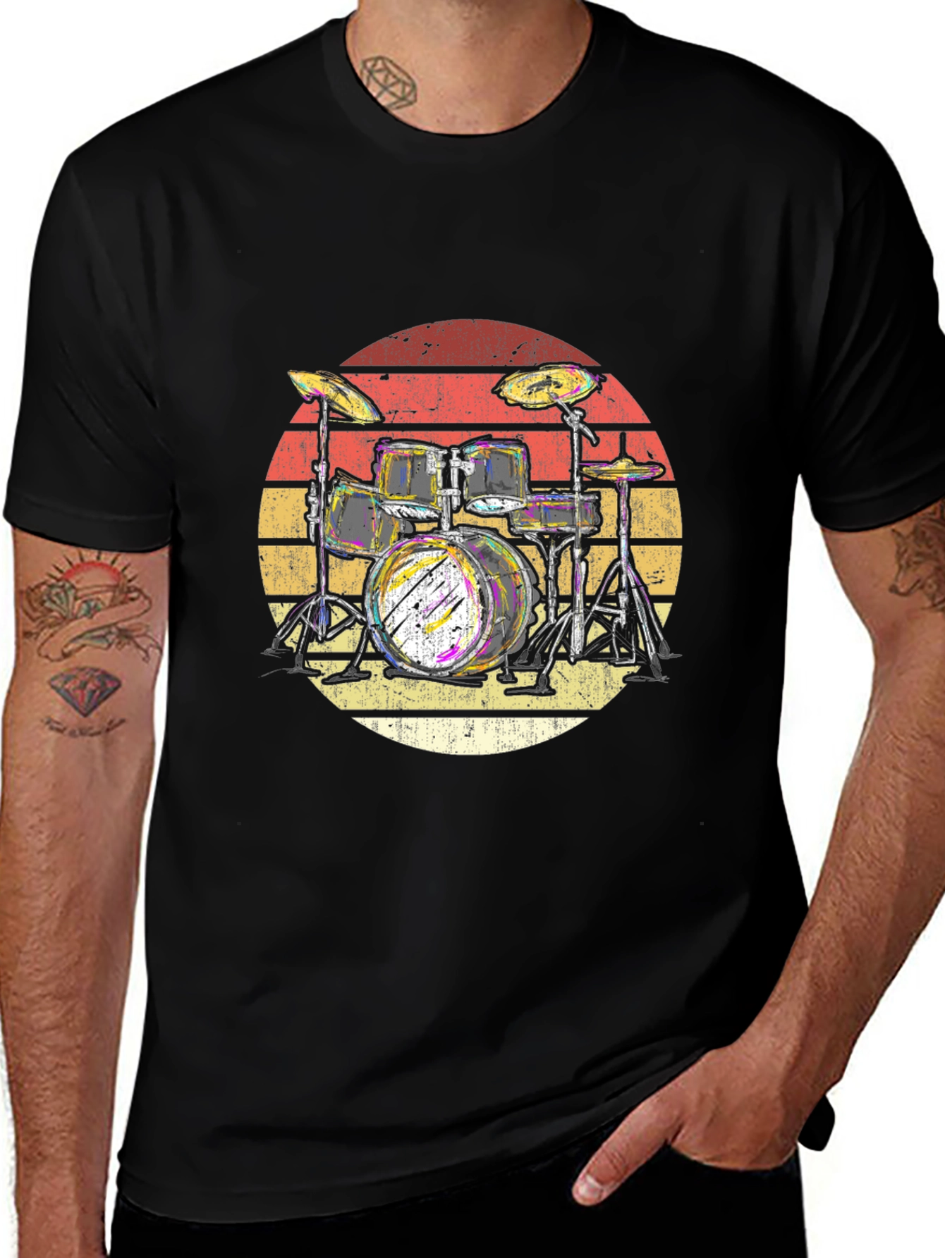 Retro Drum Kit T-Shirt - Musician Graphic Tee