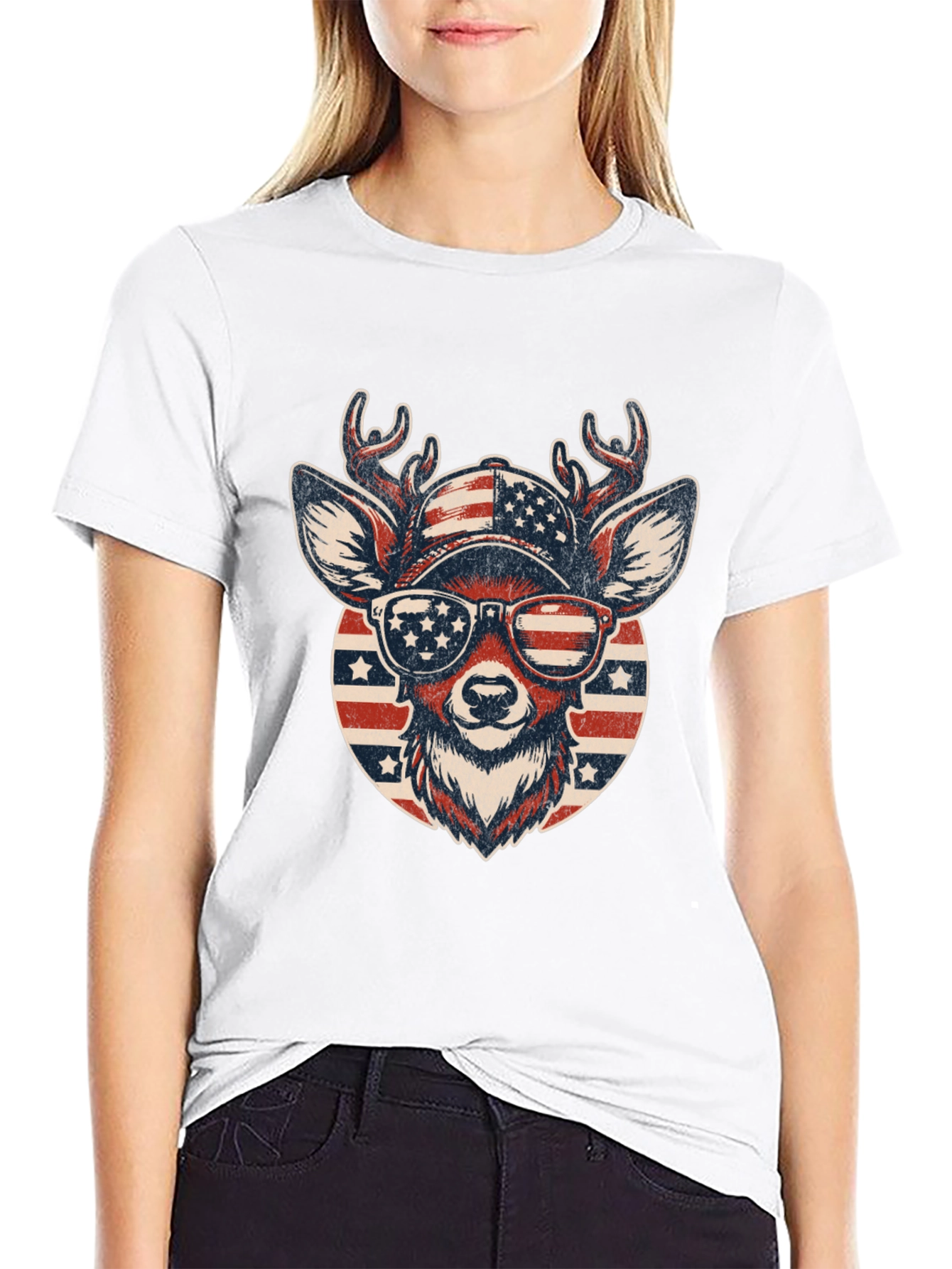 Patriotic Deer Graphic Tee - USA Pride
