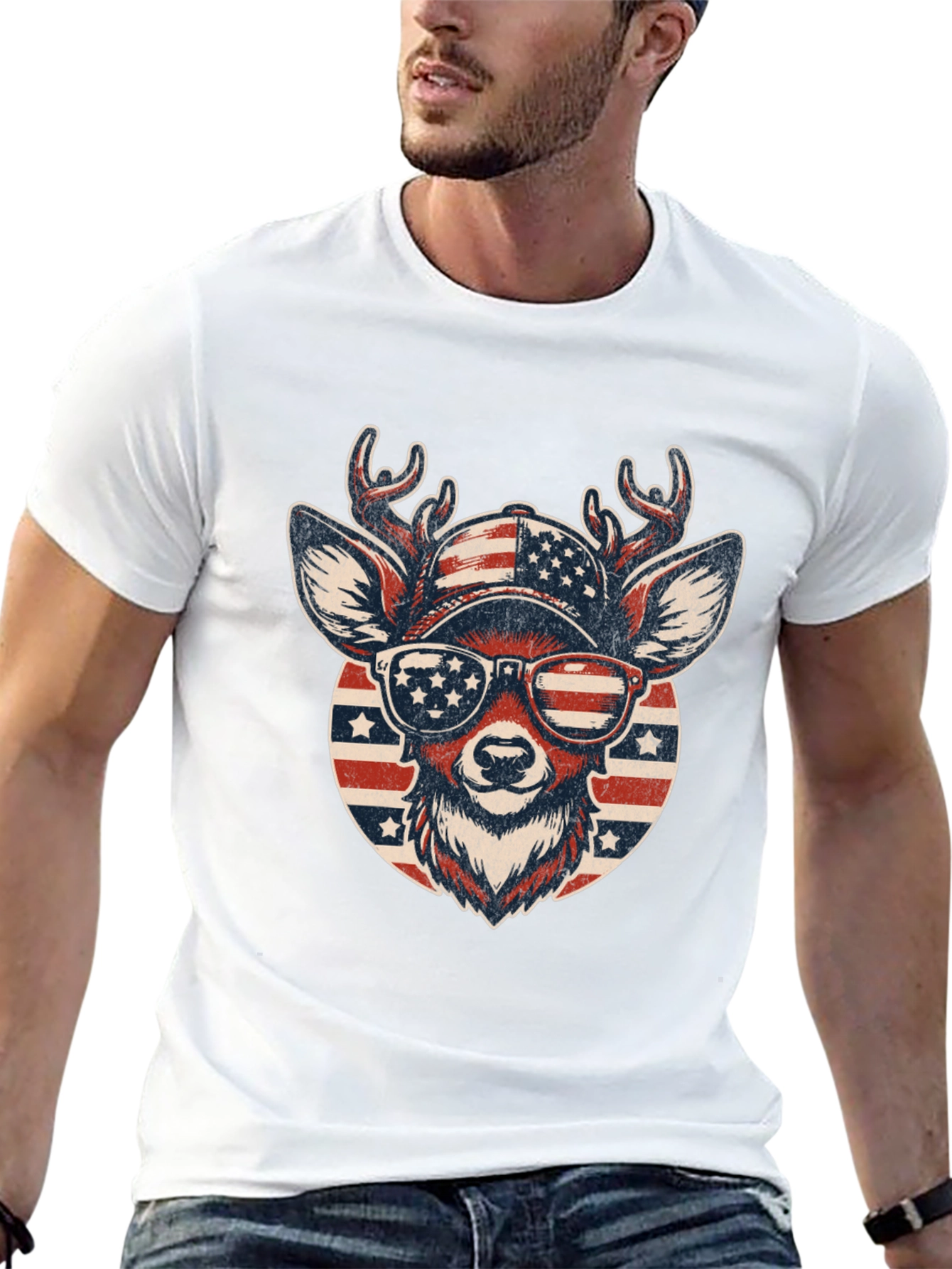 Patriotic Deer Graphic Tee - USA Pride