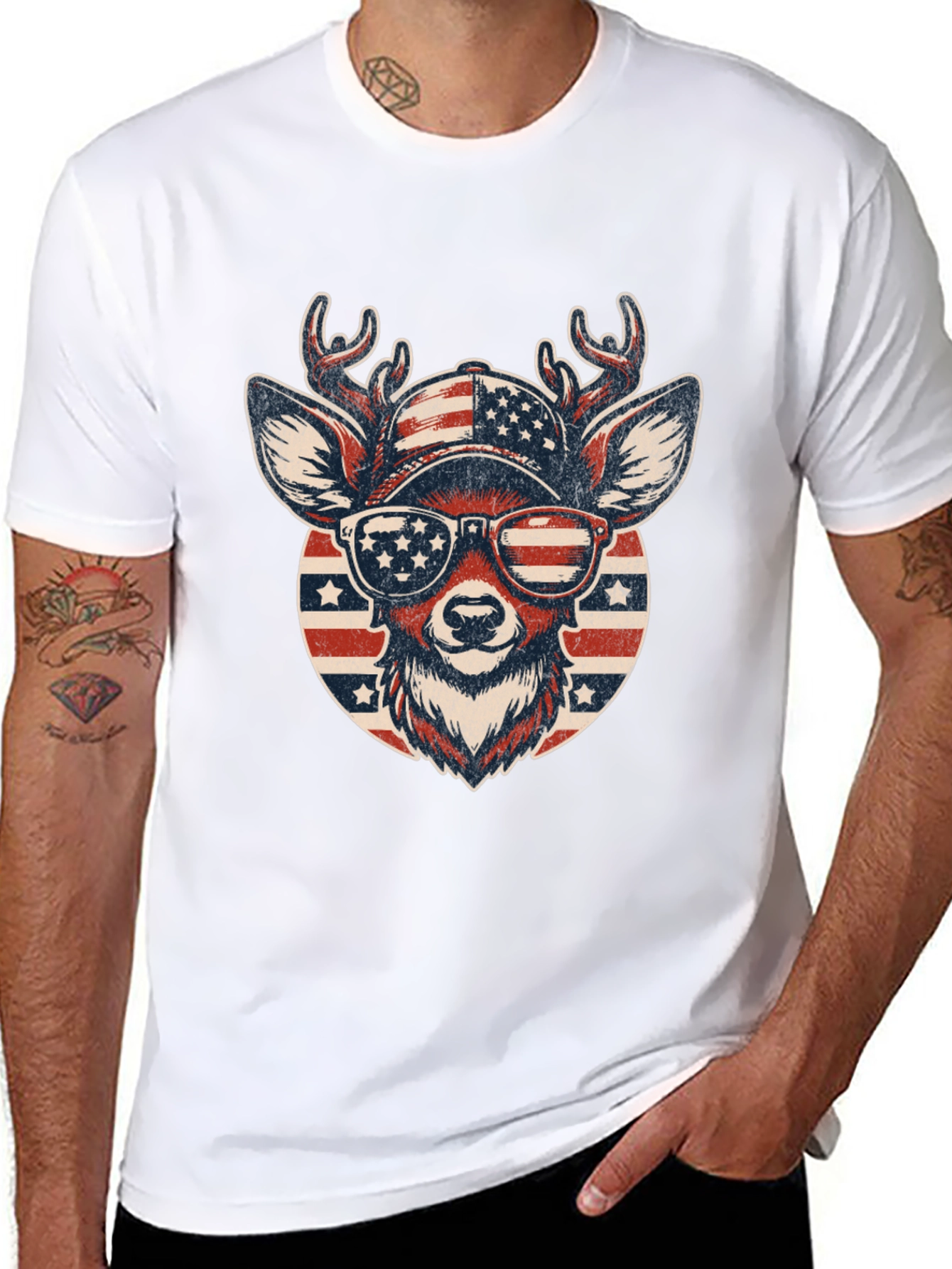 Patriotic Deer Graphic Tee - USA Pride