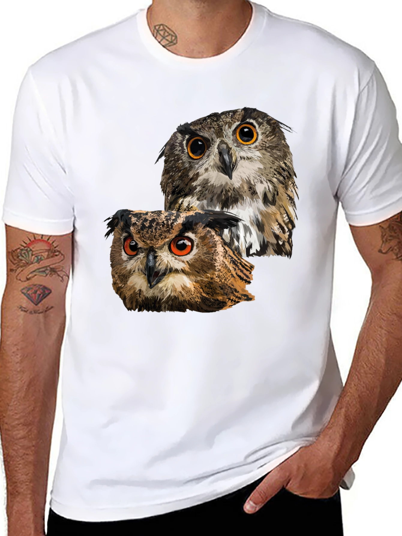 Owl Graphic T-Shirt - Mens Black Crew Neck Tee