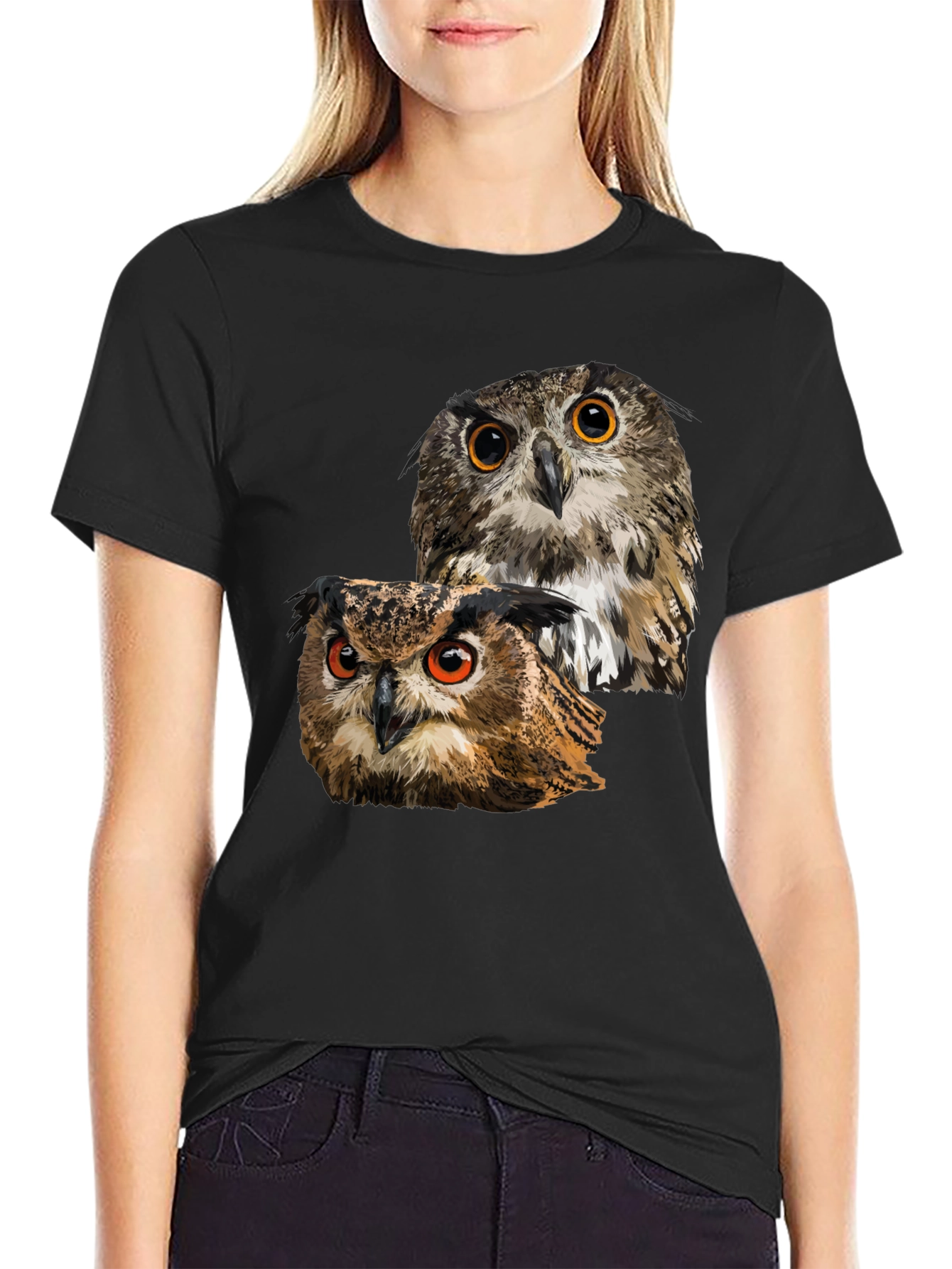 Owl Graphic T-Shirt - Mens Black Crew Neck Tee