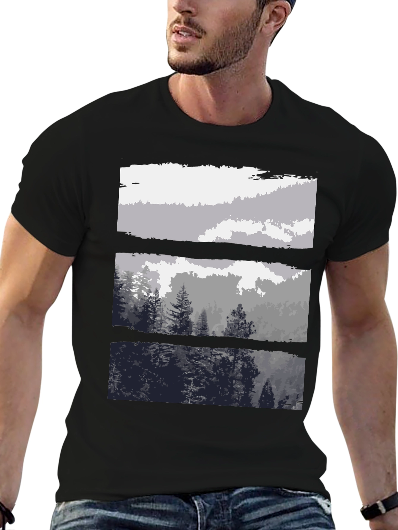 Nature Scene T-Shirt - Black Graphic Tee