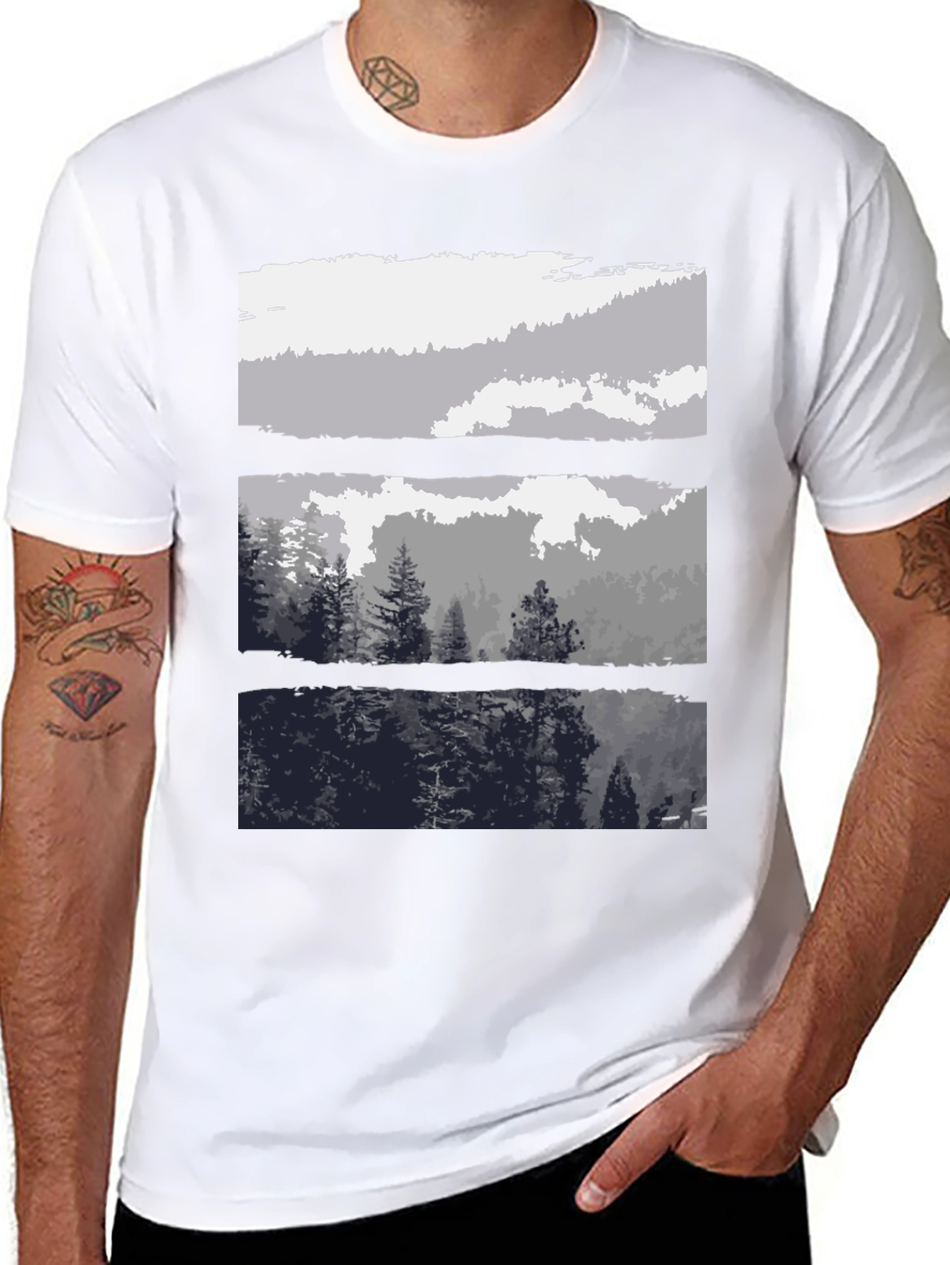 Nature Scene T-Shirt - Black Graphic Tee