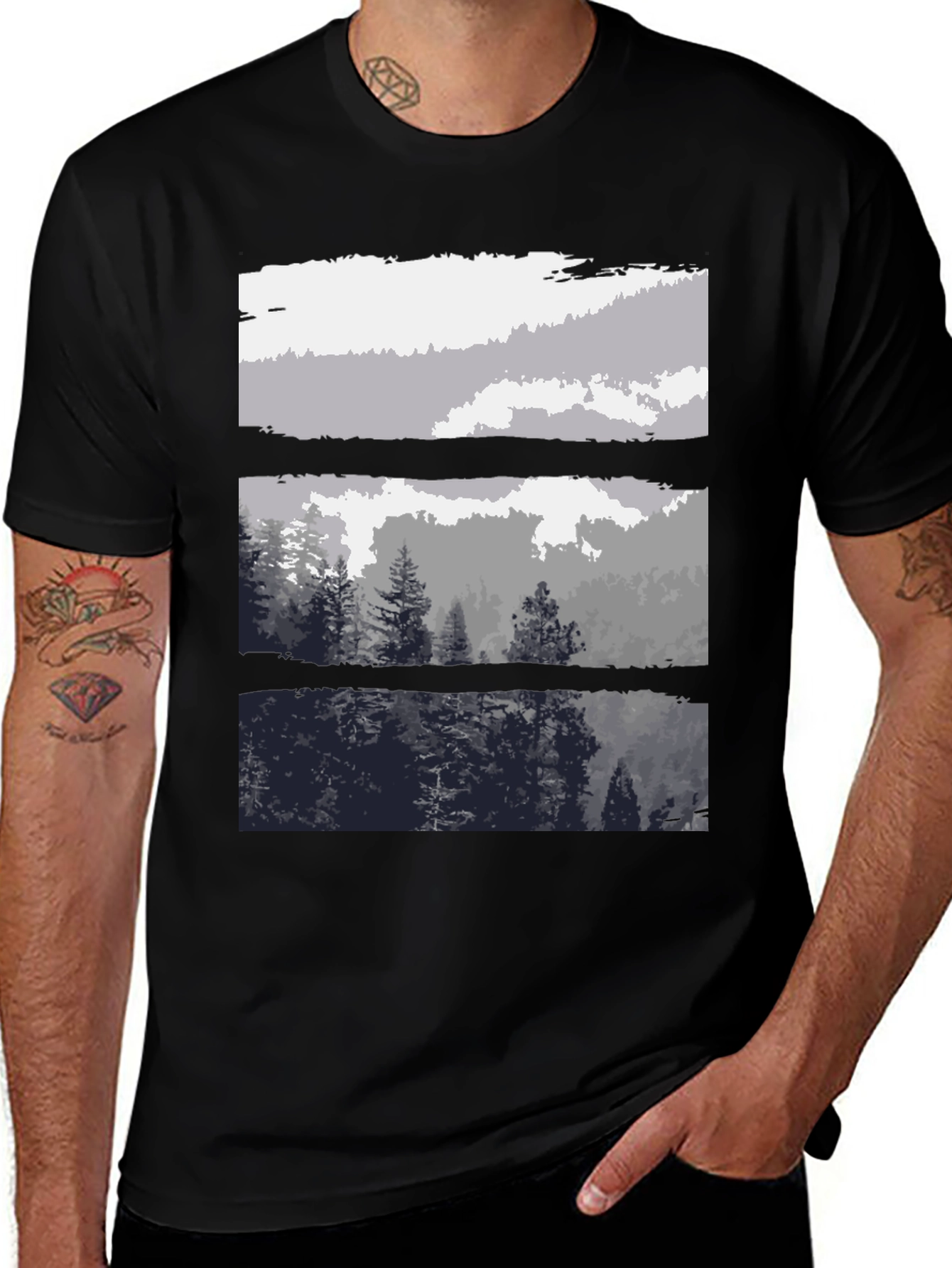 Nature Scene T-Shirt - Black Graphic Tee