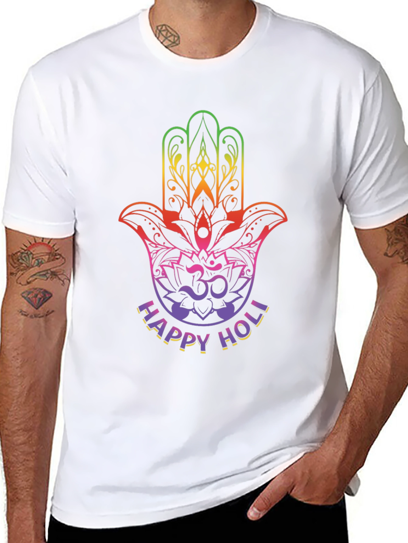 Happy Holi Hamsa Hand Graphic Tee