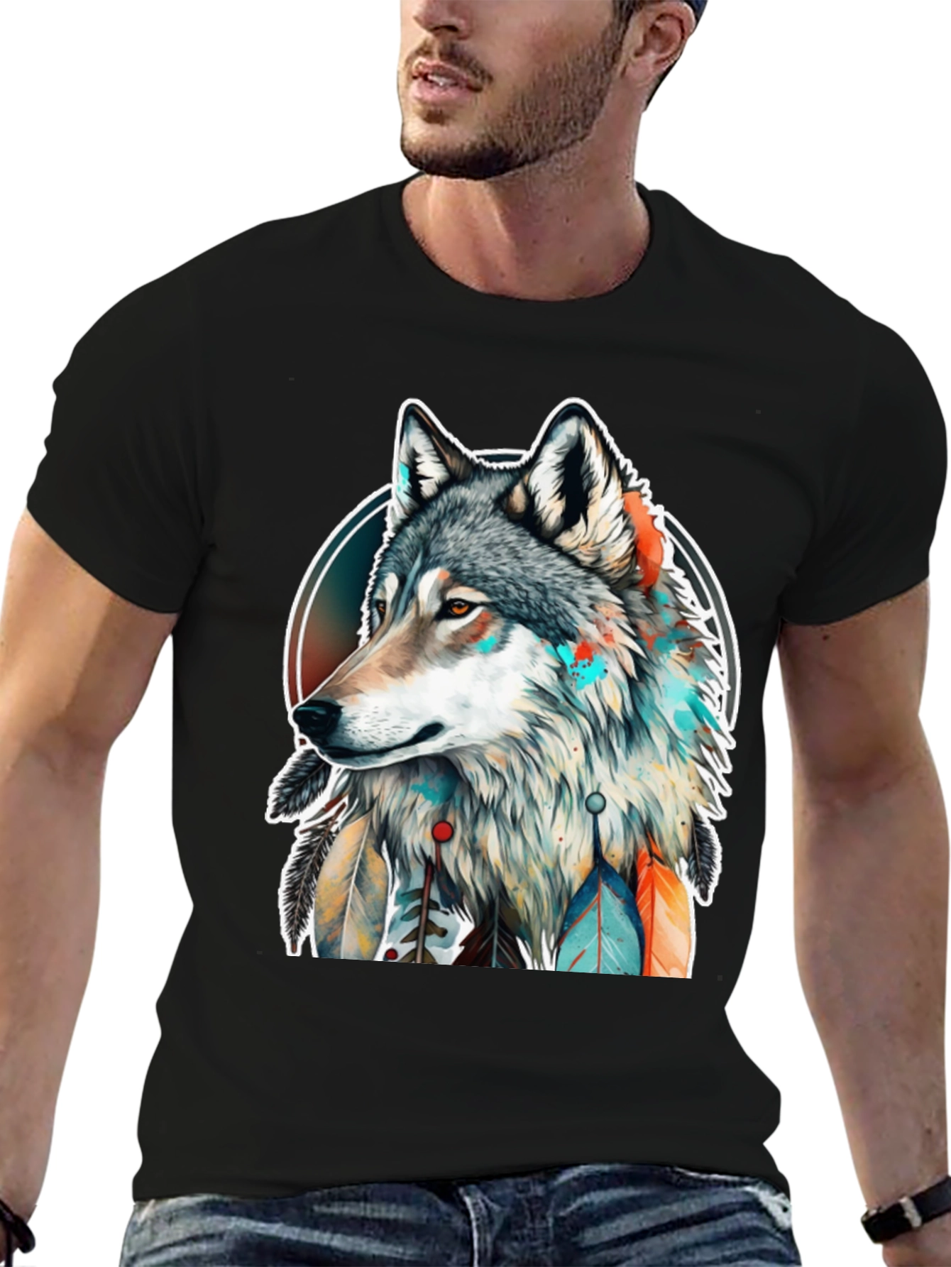 Wolf Spirit Graphic Tee - Artistic Dreamcatcher Design