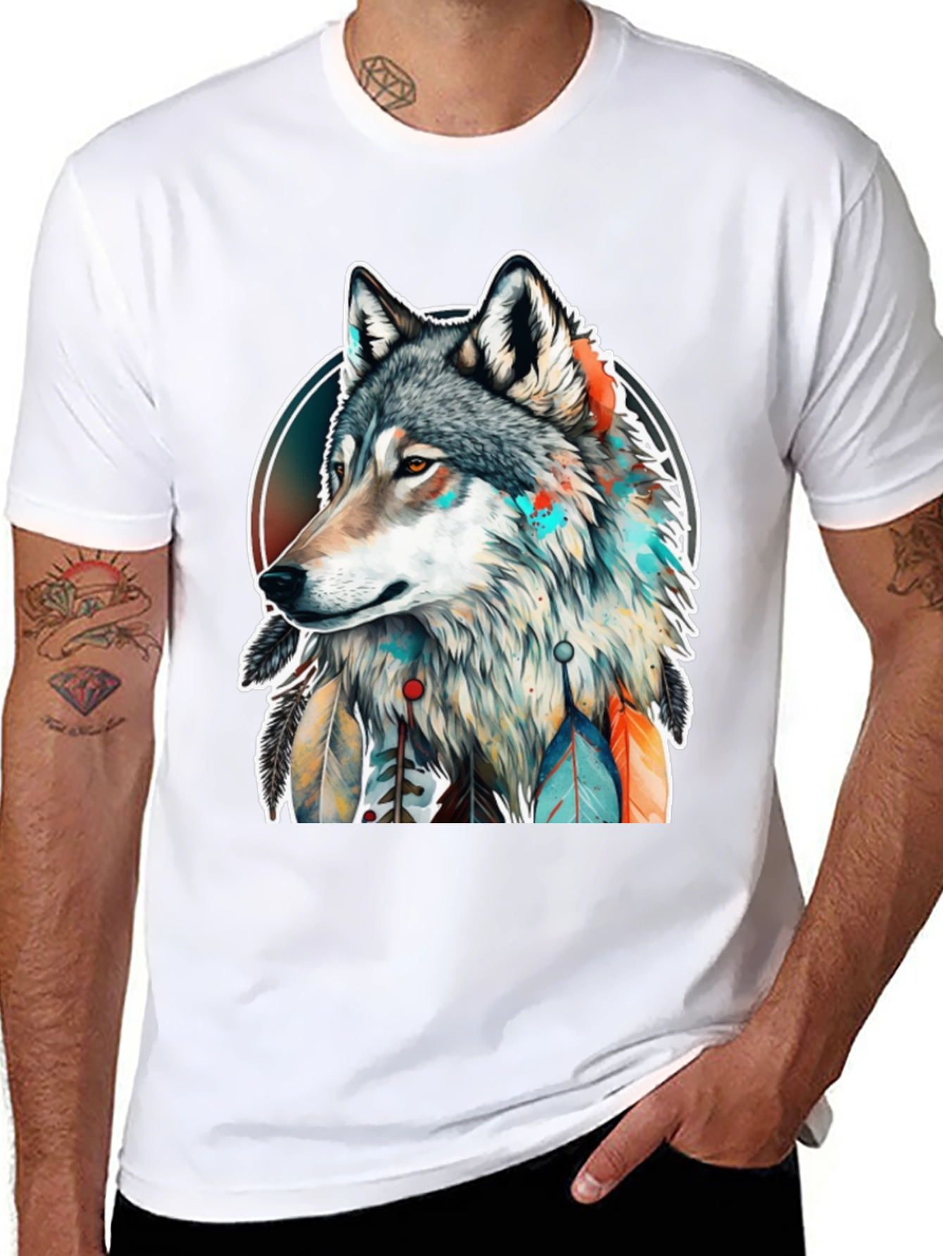 Wolf Spirit Graphic Tee - Artistic Dreamcatcher Design
