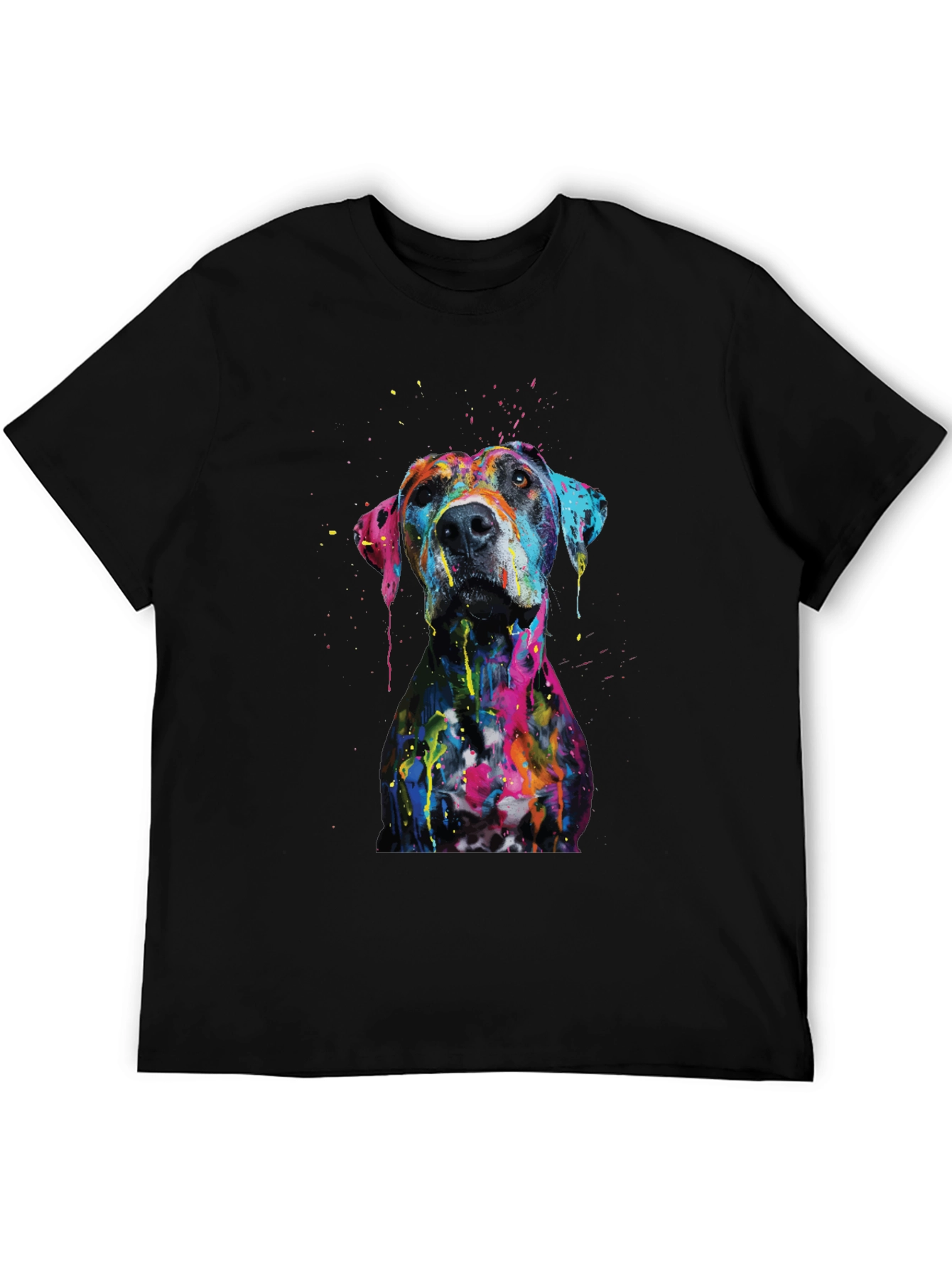 Mens Artistic Dog Print Black T-Shirt