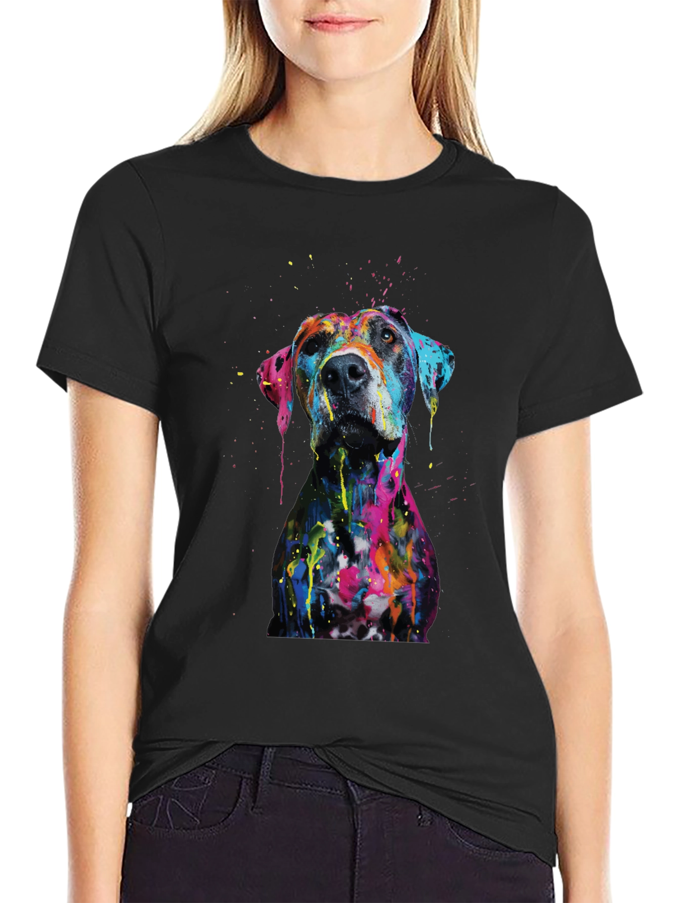 Mens Artistic Dog Print Black T-Shirt