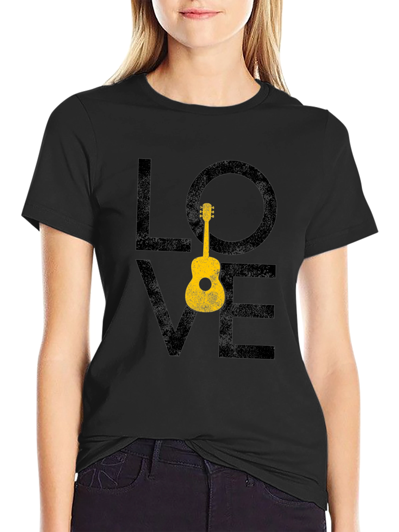 Love Guitar Graphic T-Shirt - Black Casual Tee