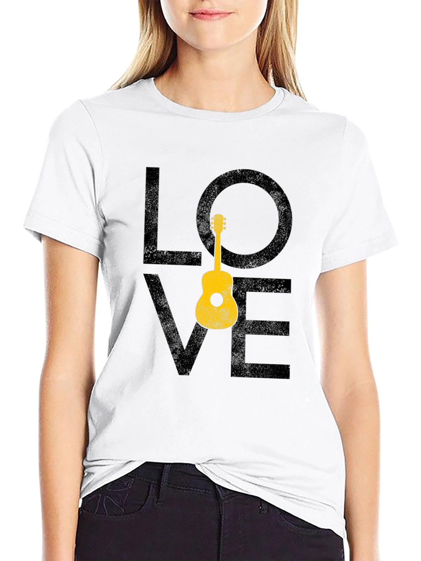 Love Guitar Graphic T-Shirt - Black Casual Tee