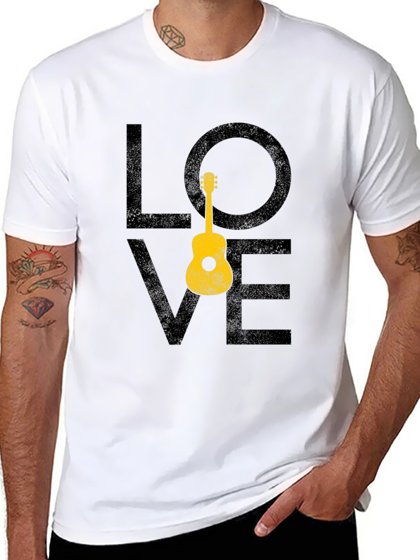 Love Guitar Graphic T-Shirt - Black Casual Tee