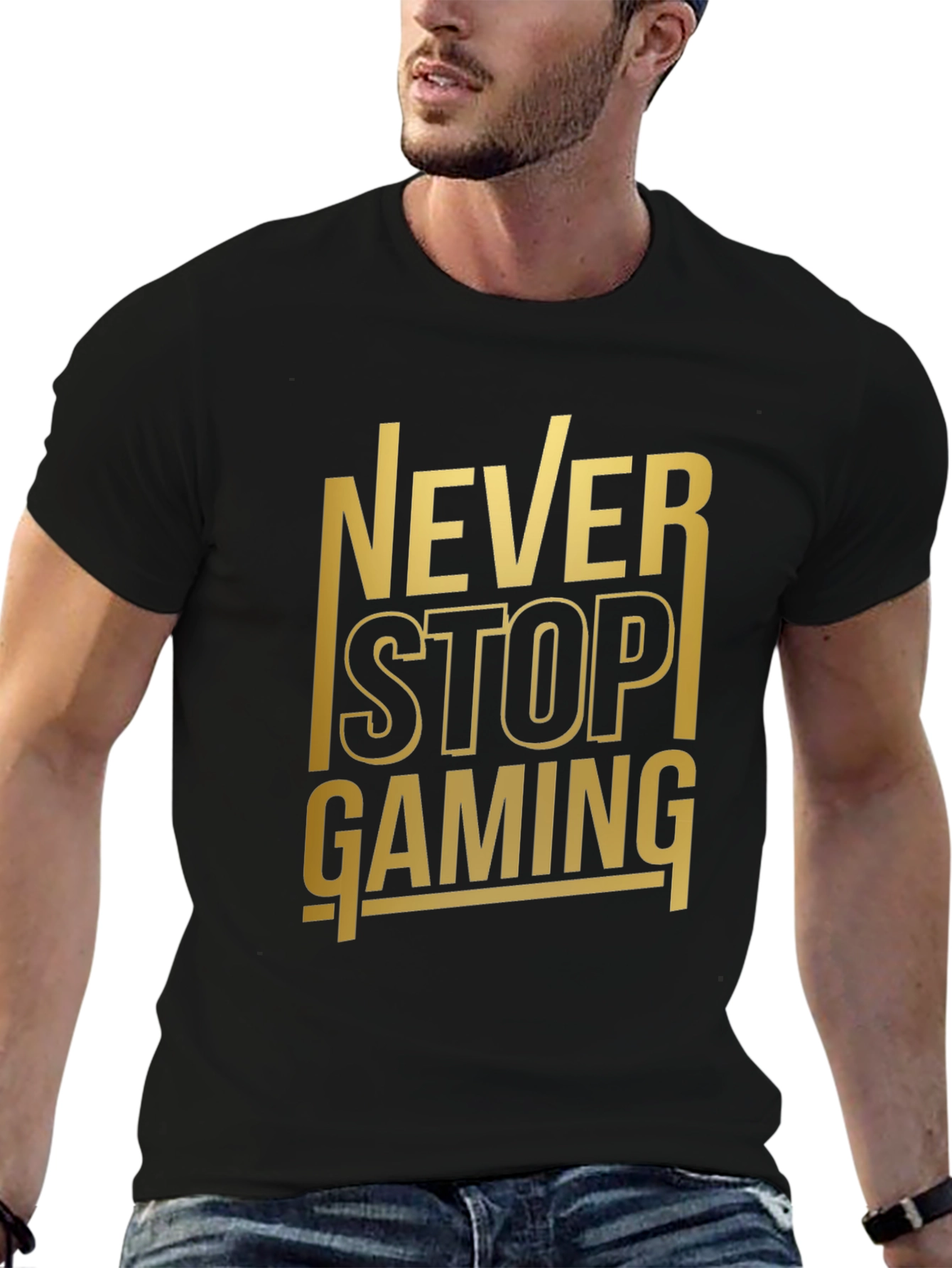 Never Stop Gaming Black T-Shirt