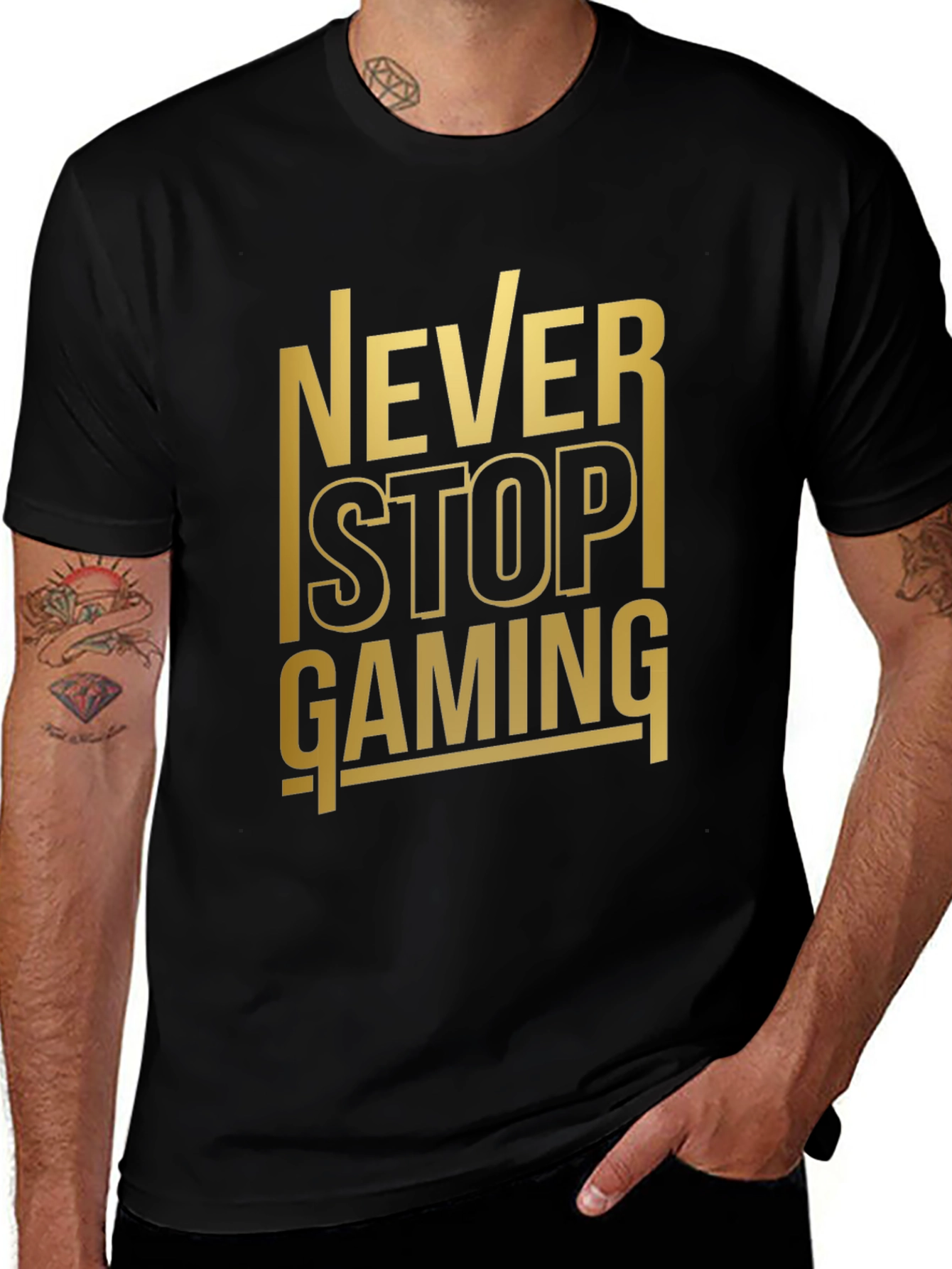 Never Stop Gaming Black T-Shirt