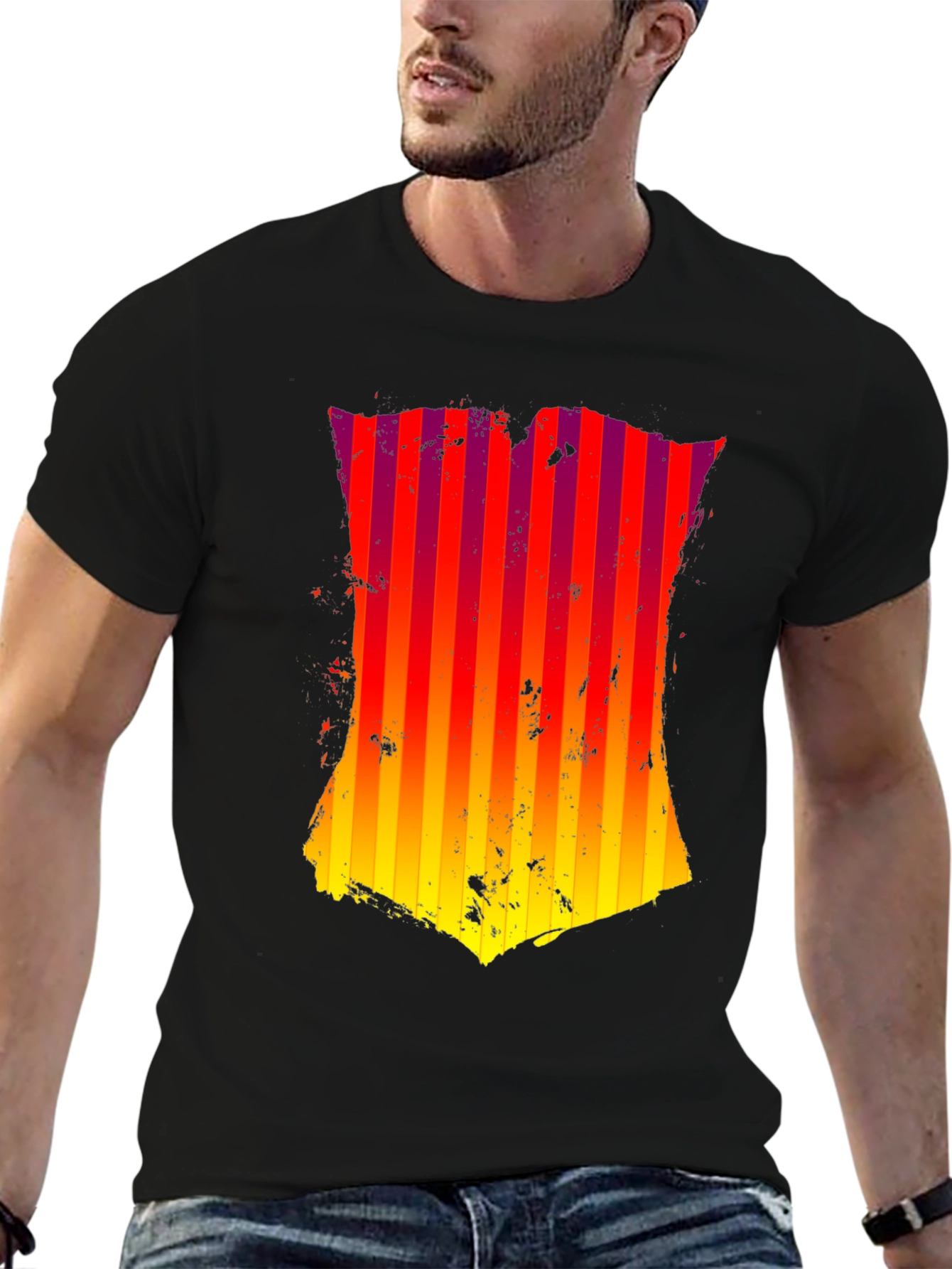 Grunge Striped Shield Graphic Tee - Black