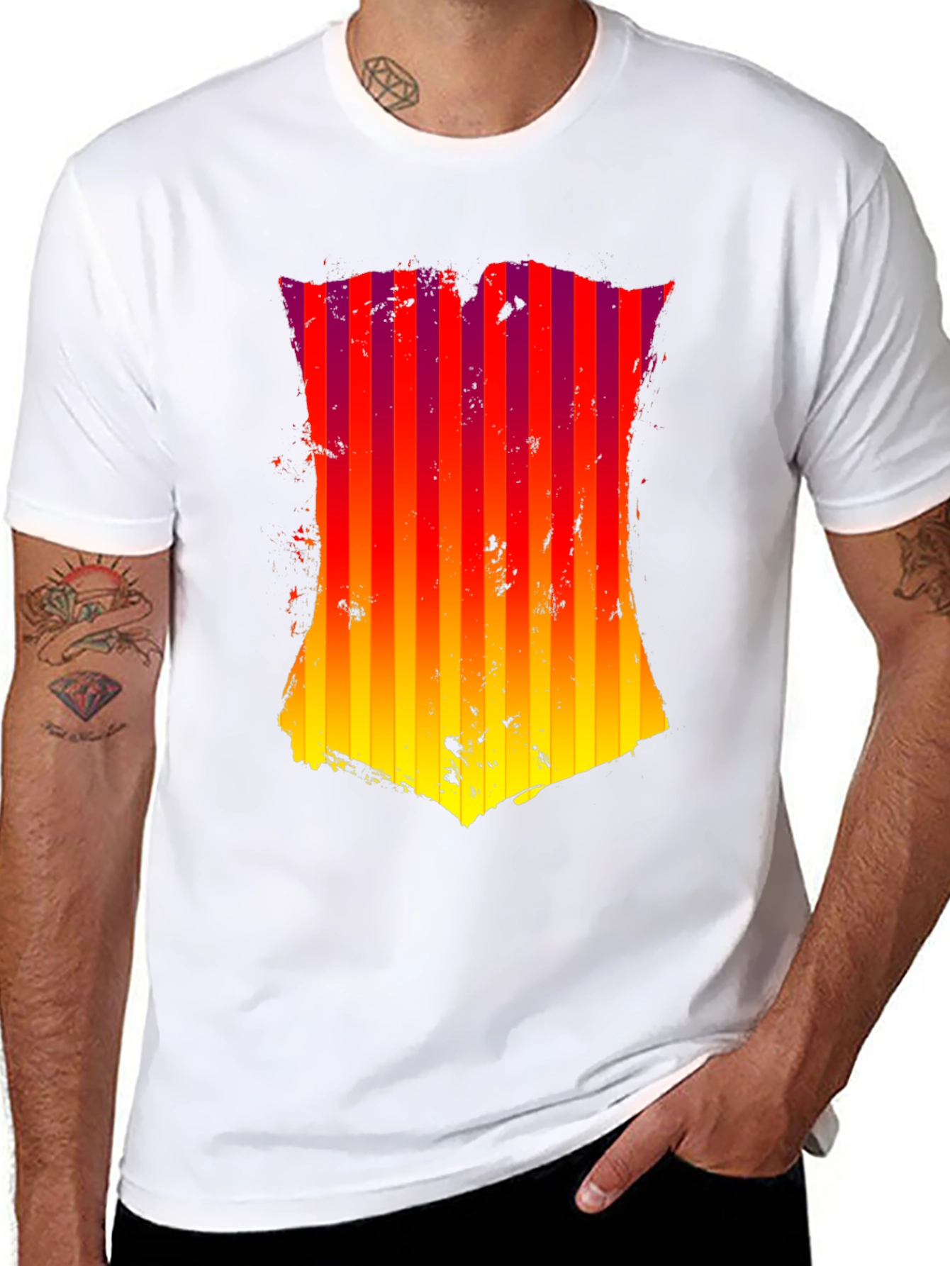Grunge Striped Shield Graphic Tee - Black