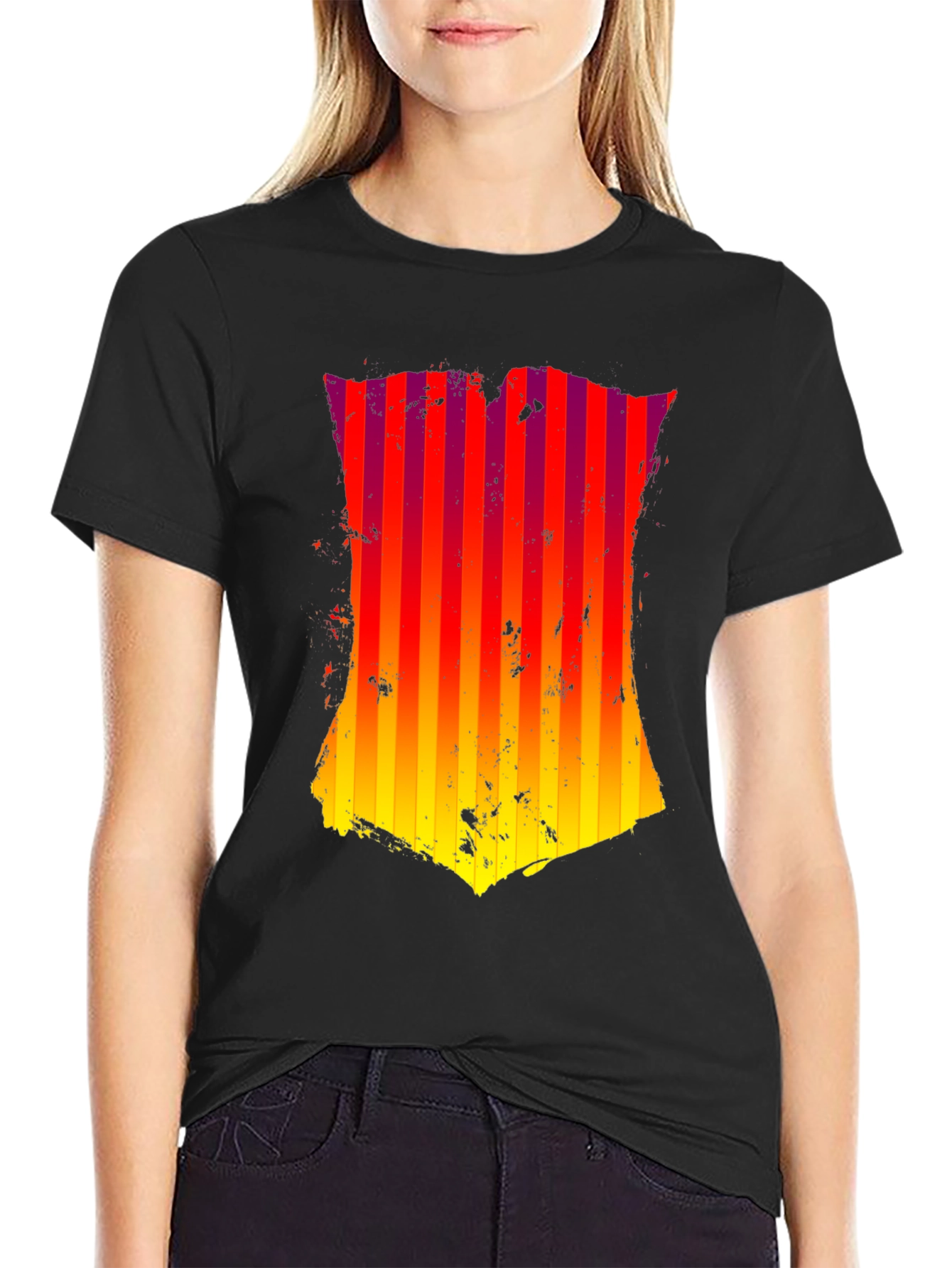 Grunge Striped Shield Graphic Tee - Black