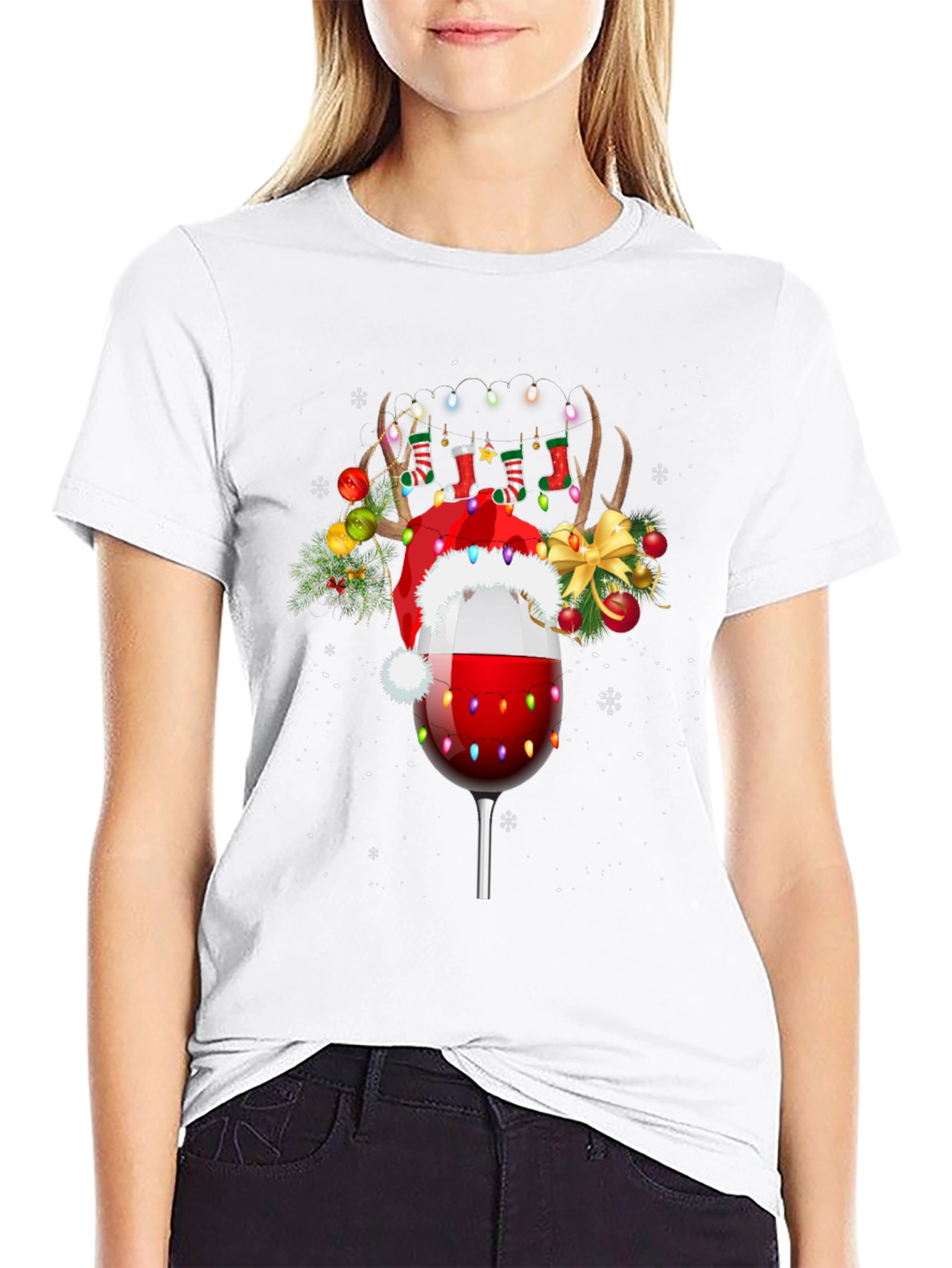 Festive Wine Glass Reindeer T-Shirt