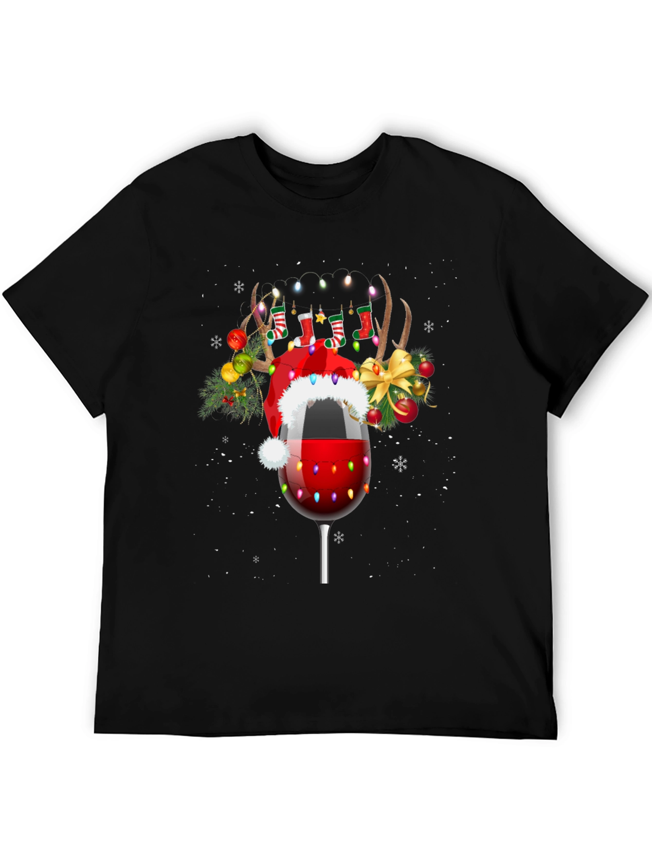 Festive Wine Glass Reindeer T-Shirt