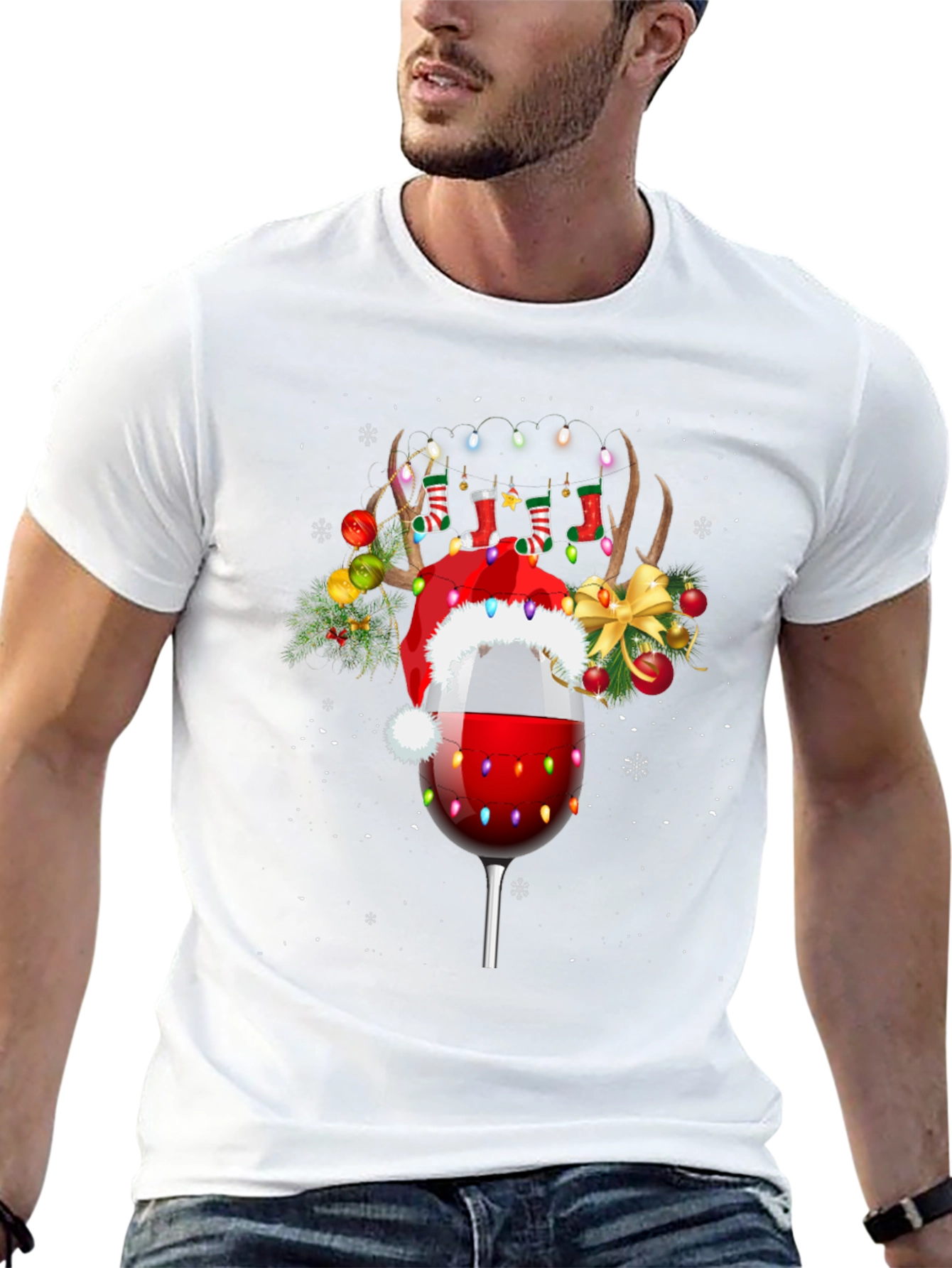 Festive Wine Glass Reindeer T-Shirt