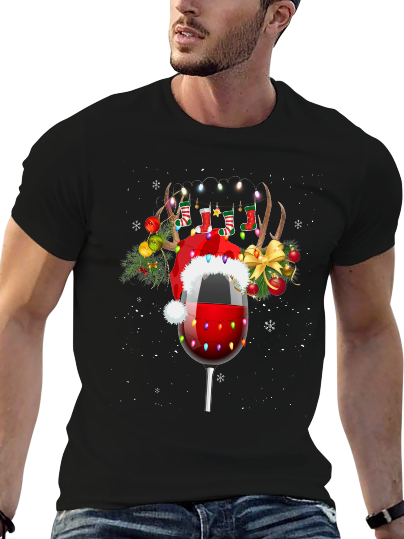 Festive Wine Glass Reindeer T-Shirt