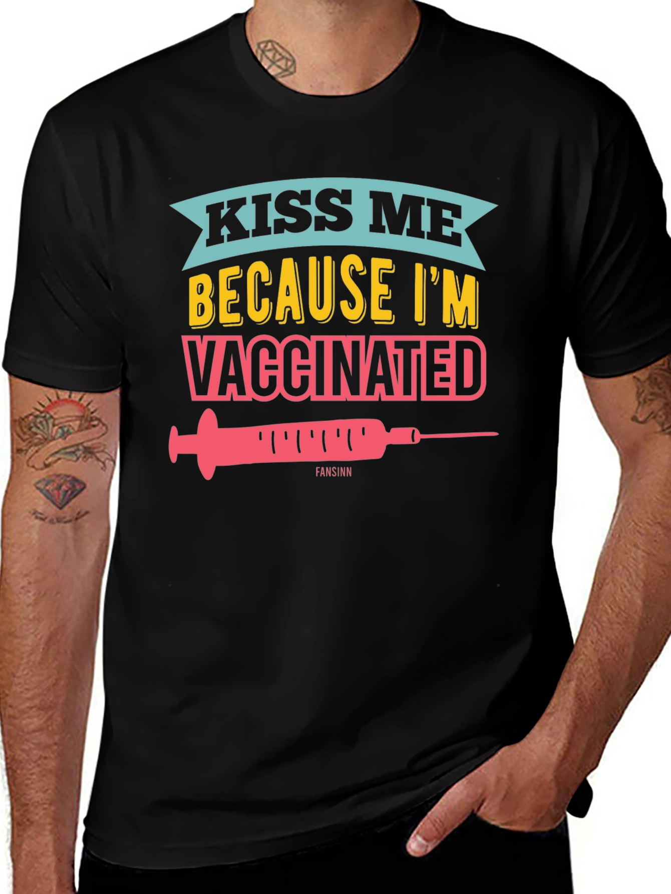 Kiss Me Im Vaccinated Black Graphic Tee