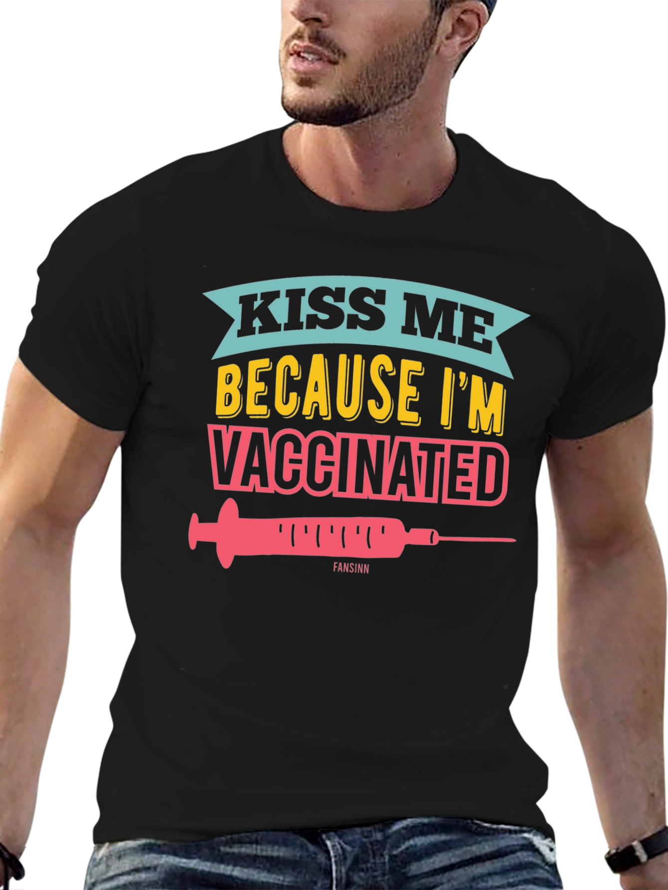 Kiss Me Im Vaccinated Black Graphic Tee
