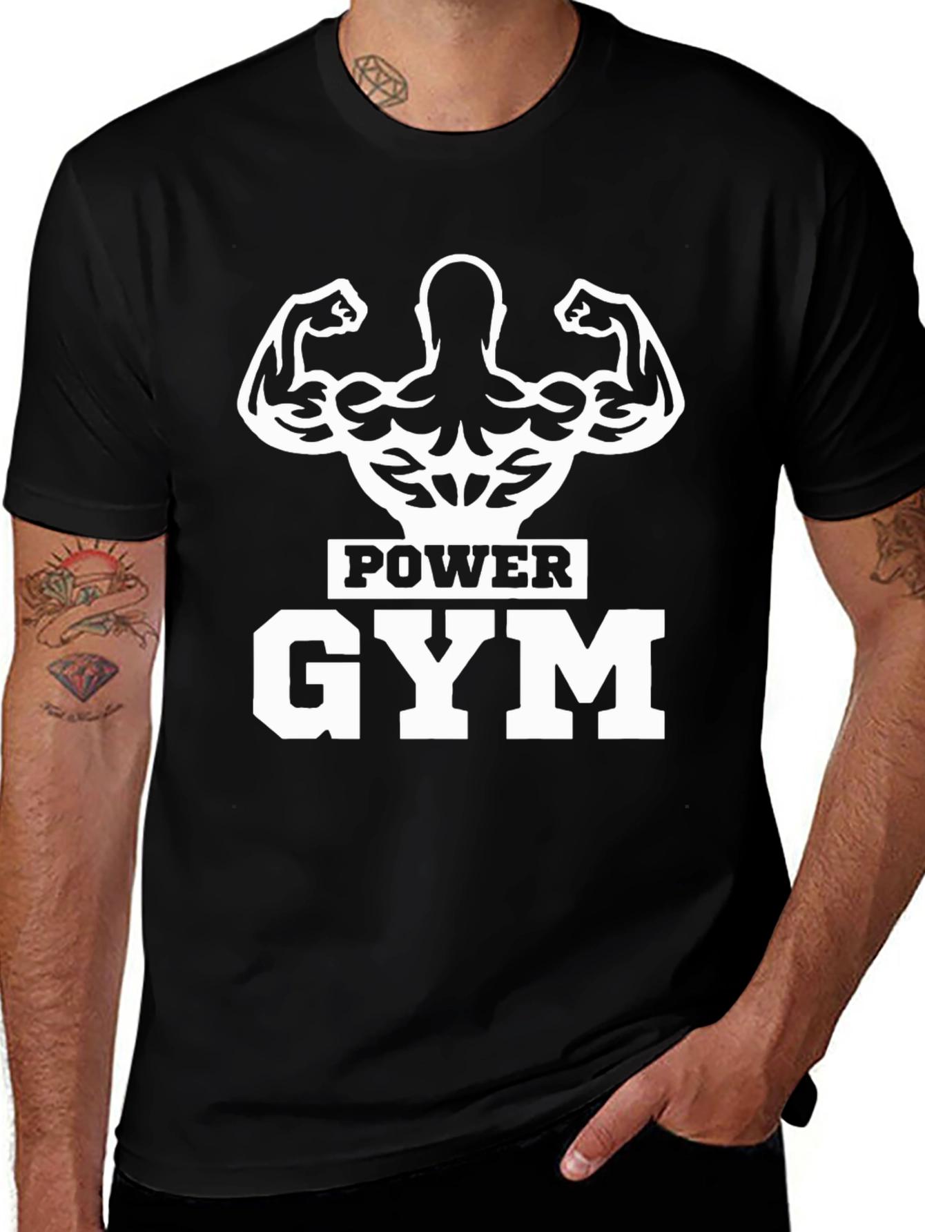 Power Gym Black T-Shirt Muscle Design
