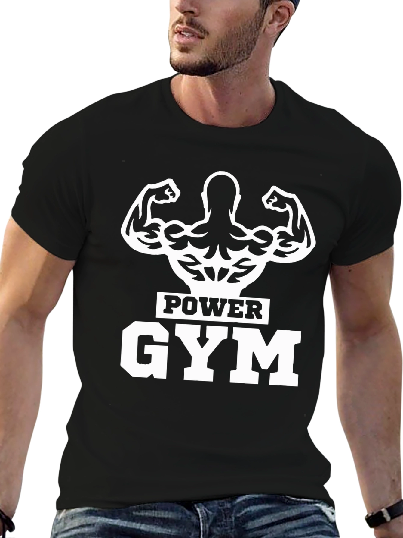 Power Gym Black T-Shirt Muscle Design