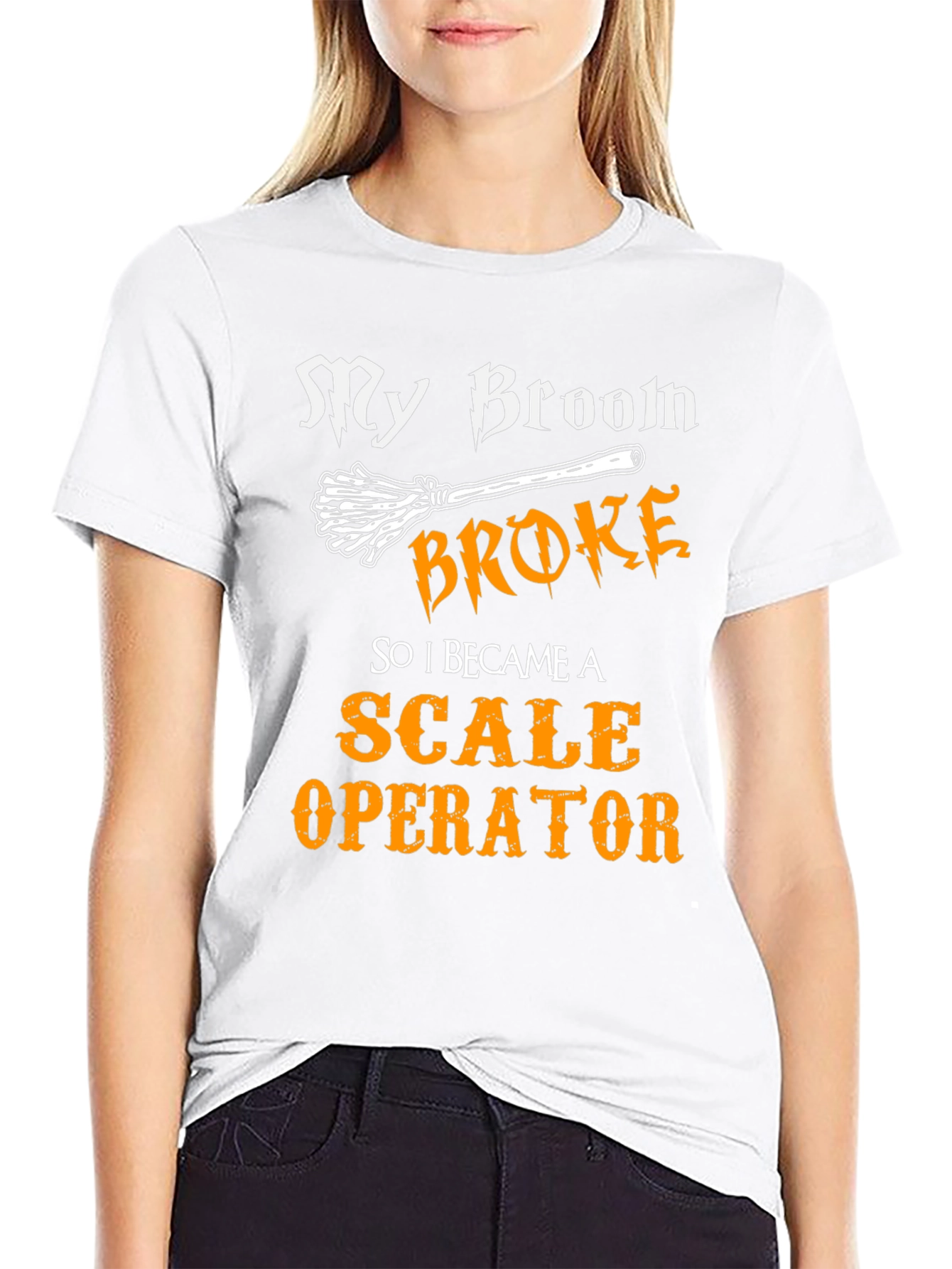 Funny Scale Operator T-Shirt My Broom Broke