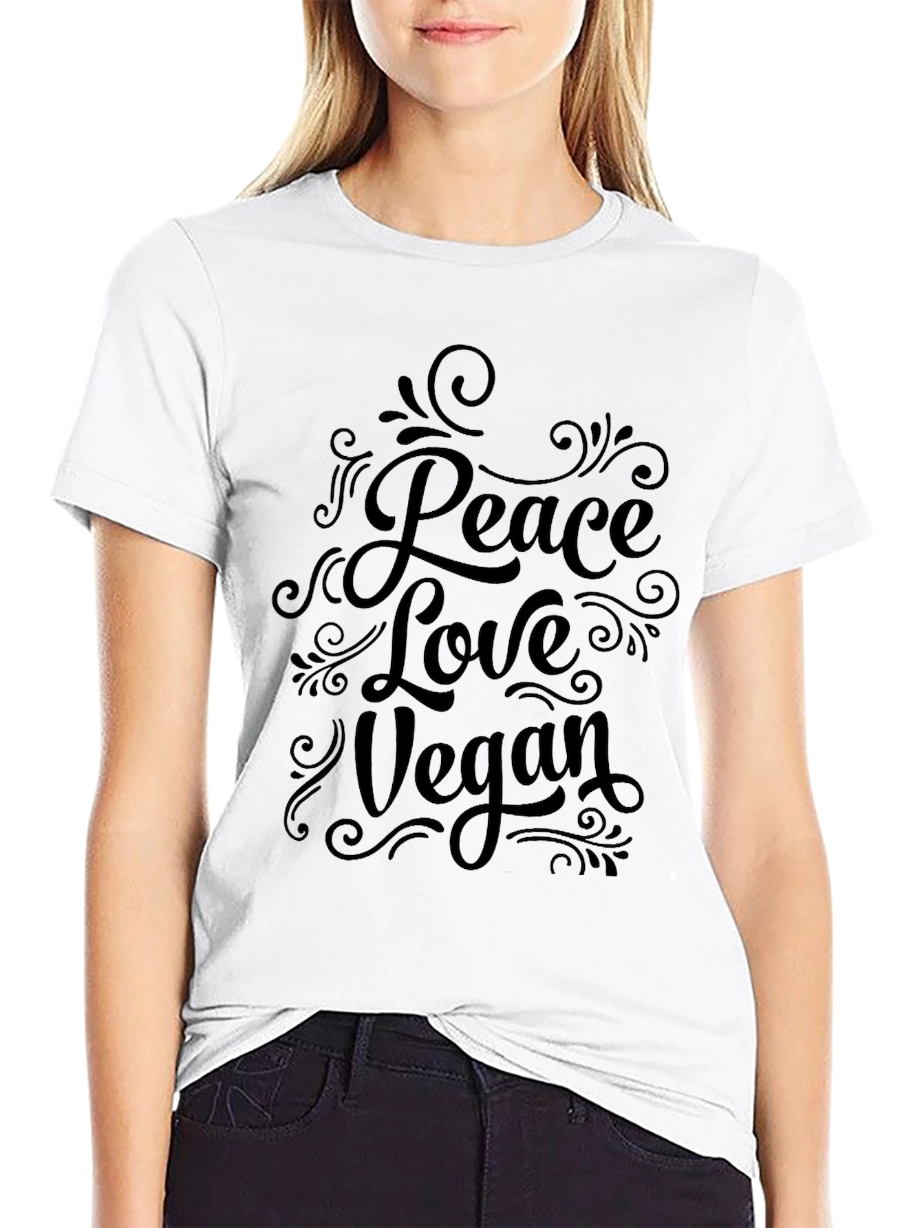 Peace Love Vegan Graphic T-Shirt - Black