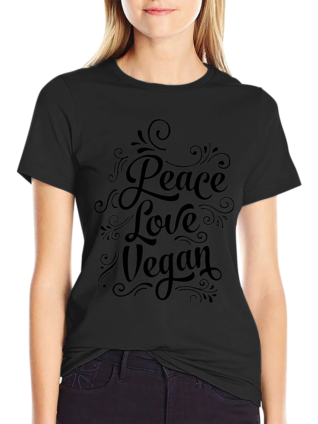 Peace Love Vegan Graphic T-Shirt - Black