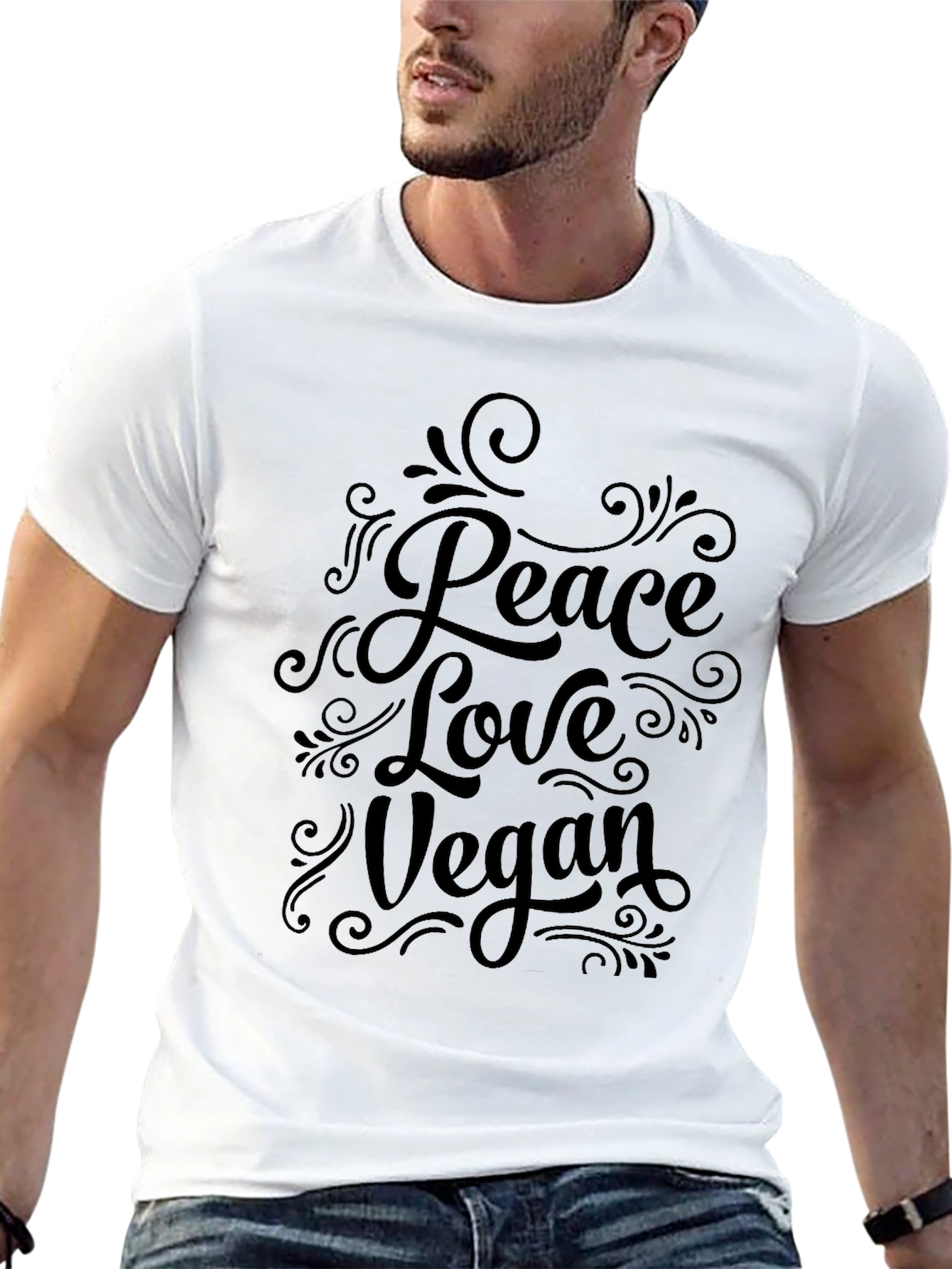 Peace Love Vegan Graphic T-Shirt - Black