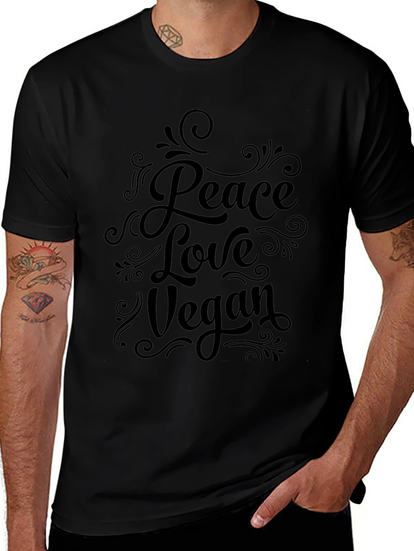 Peace Love Vegan Graphic T-Shirt - Black