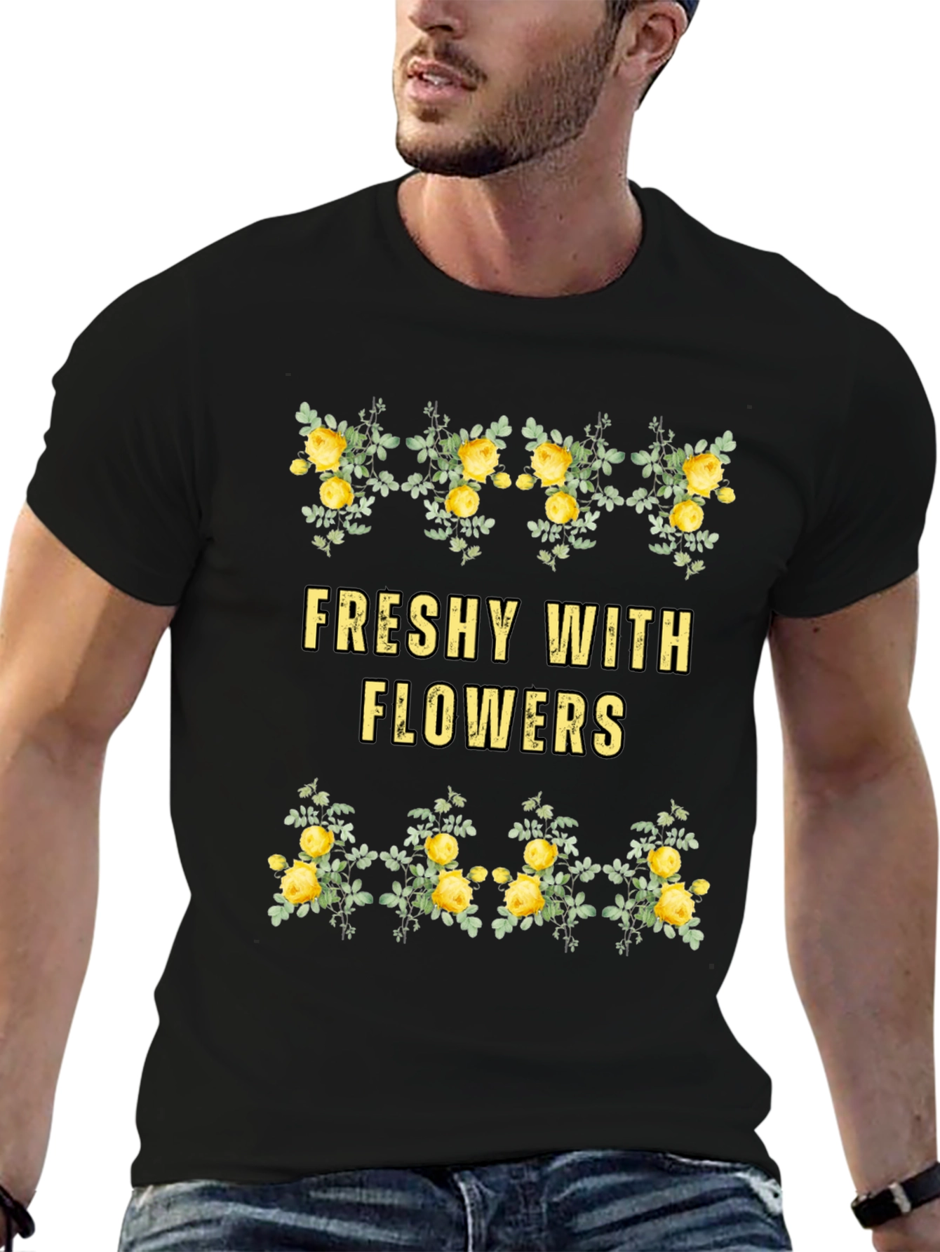 Freshy With Flowers Black Graphic Tee