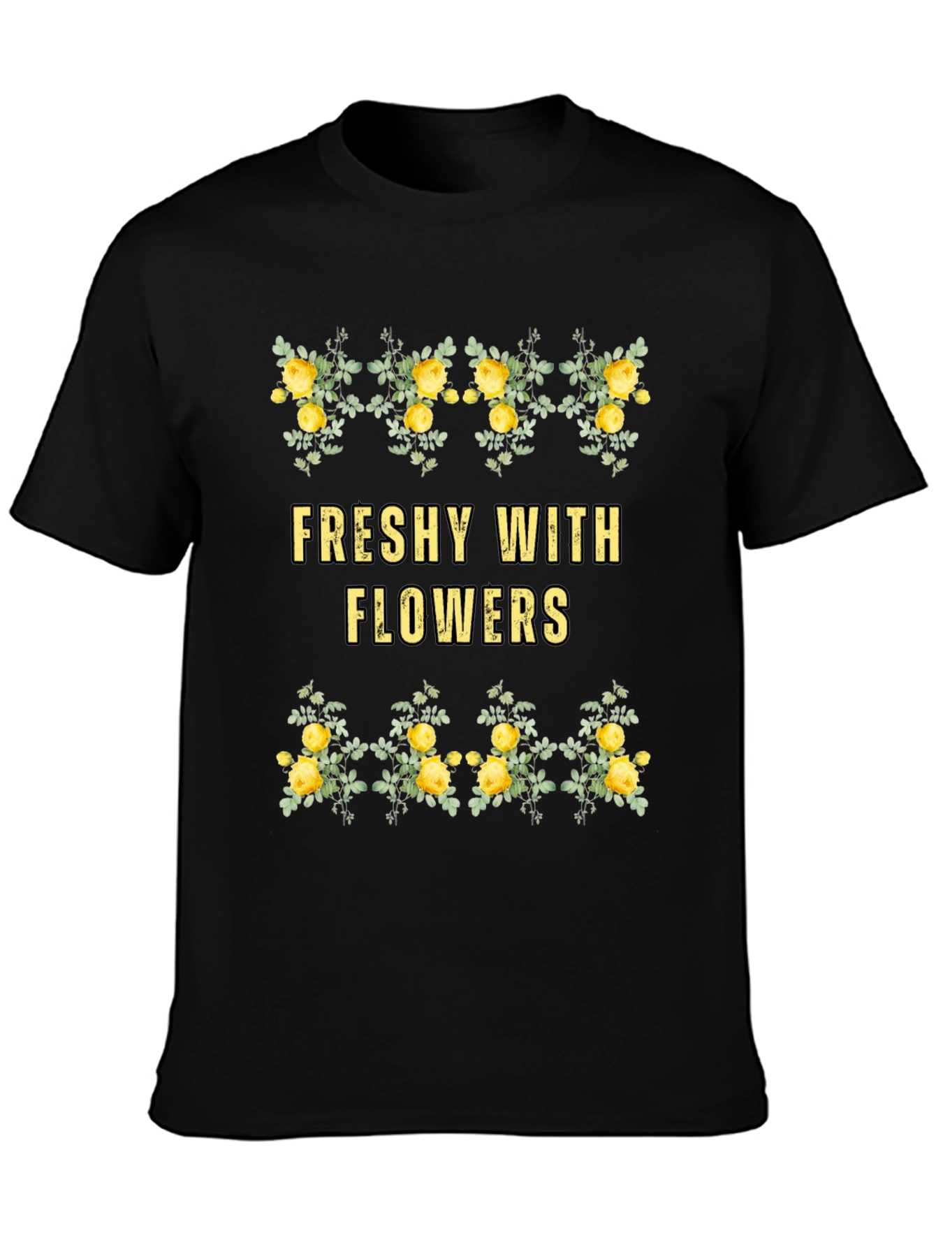 Freshy With Flowers Black Graphic Tee