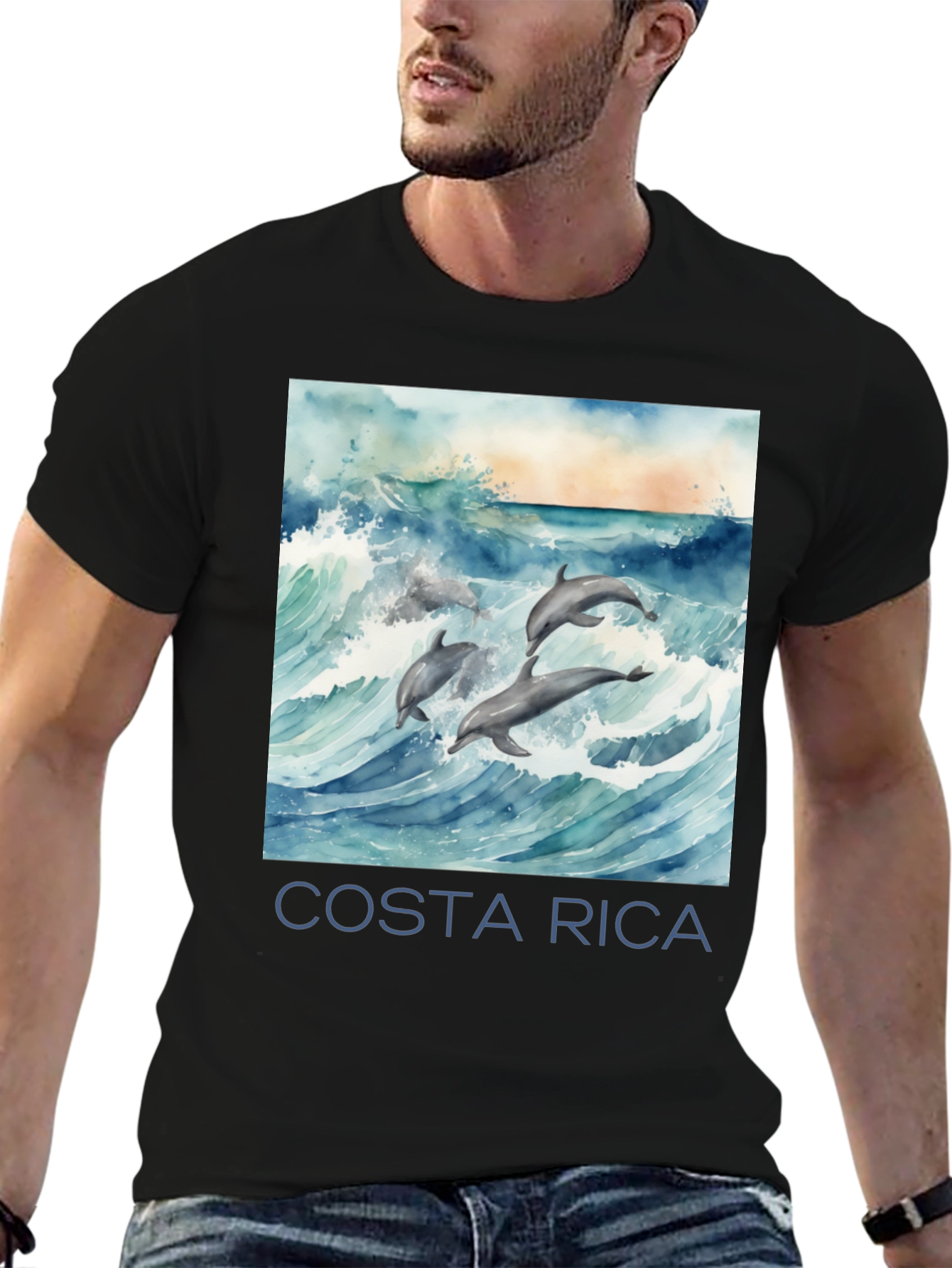 Costa Rica Dolphin Tee - Black Graphic T-Shirt