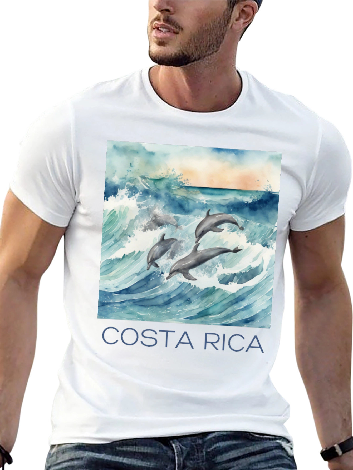 Costa Rica Dolphin Tee - Black Graphic T-Shirt