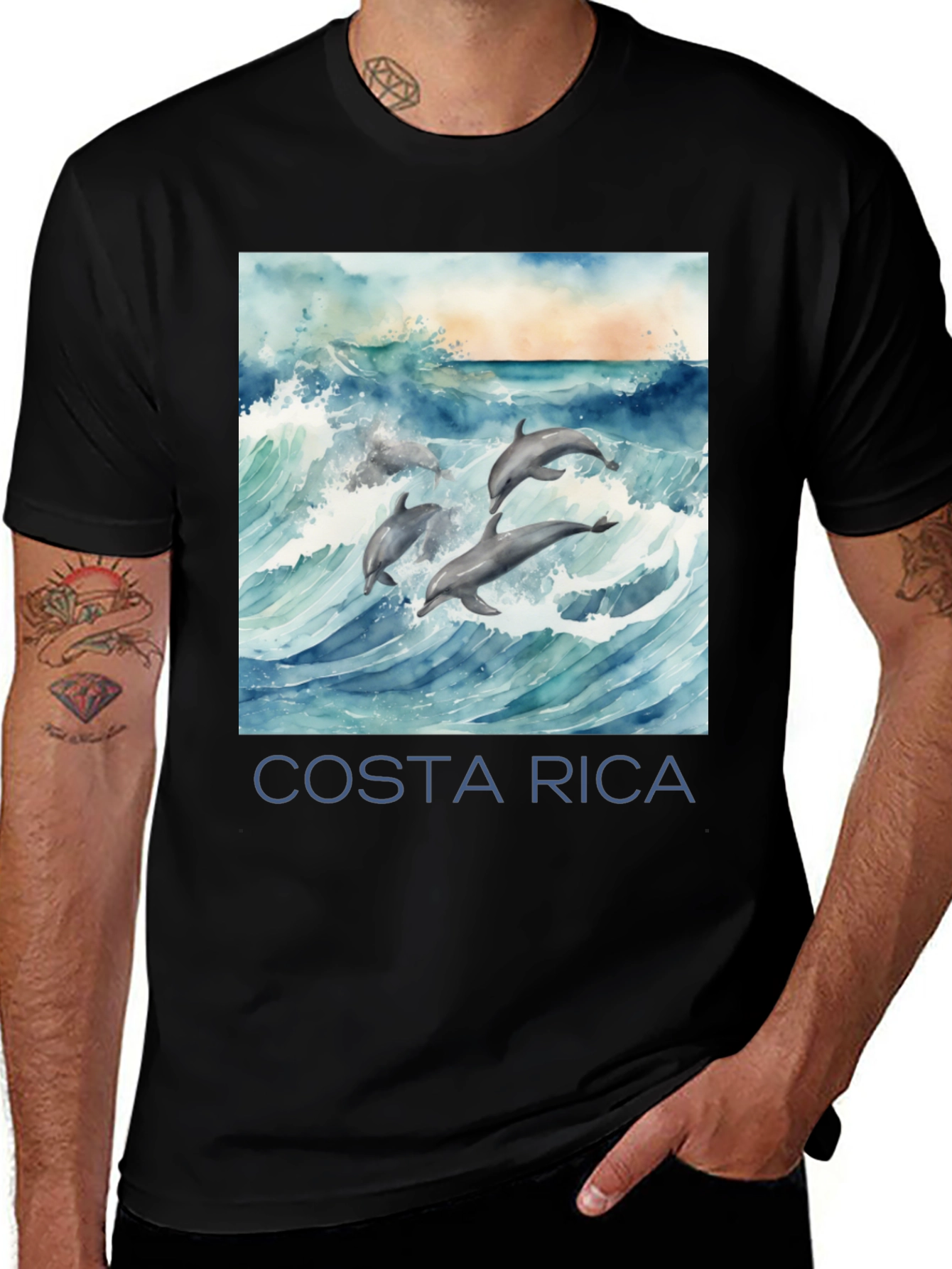 Costa Rica Dolphin Tee - Black Graphic T-Shirt