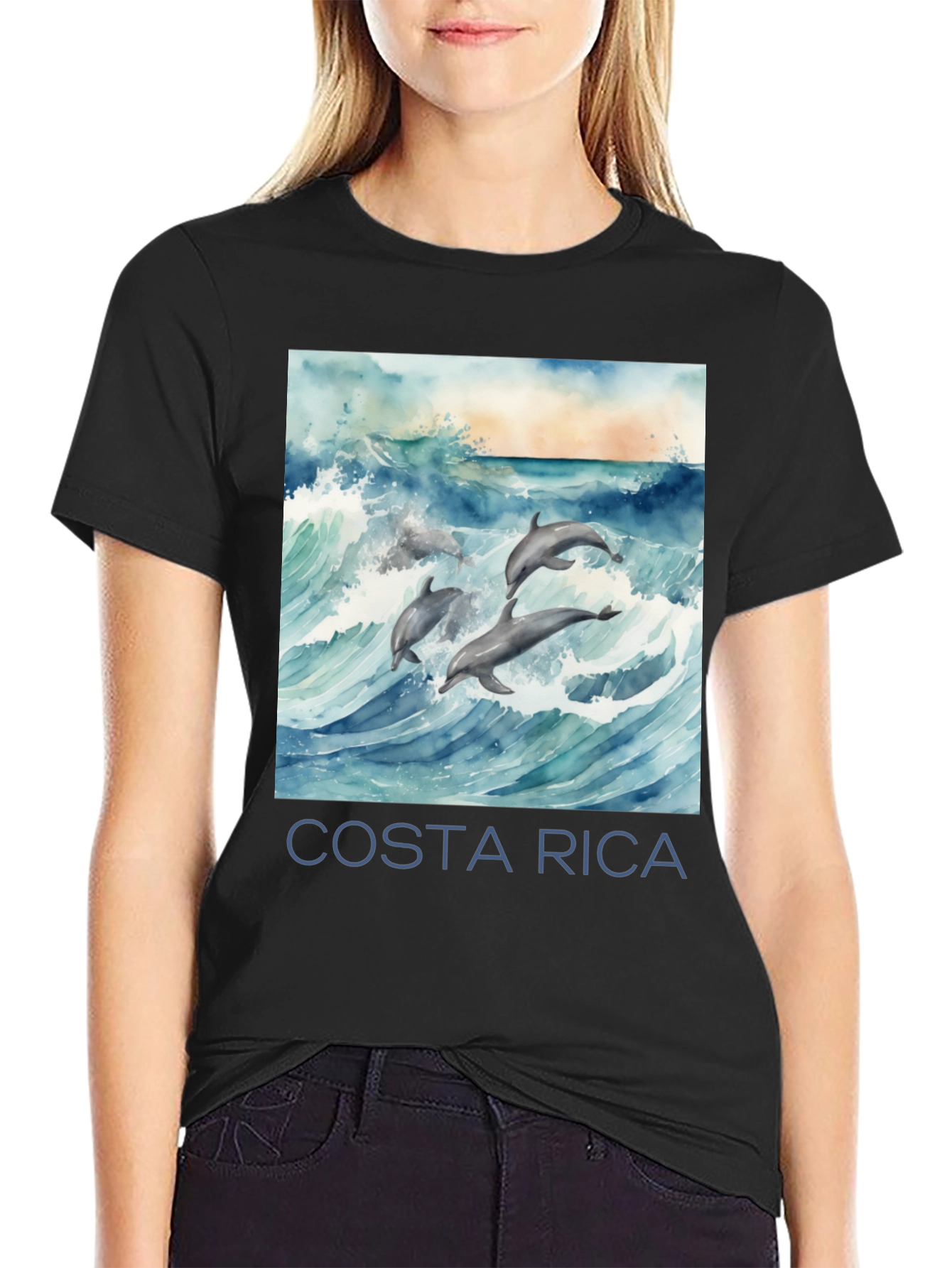 Costa Rica Dolphin Tee - Black Graphic T-Shirt
