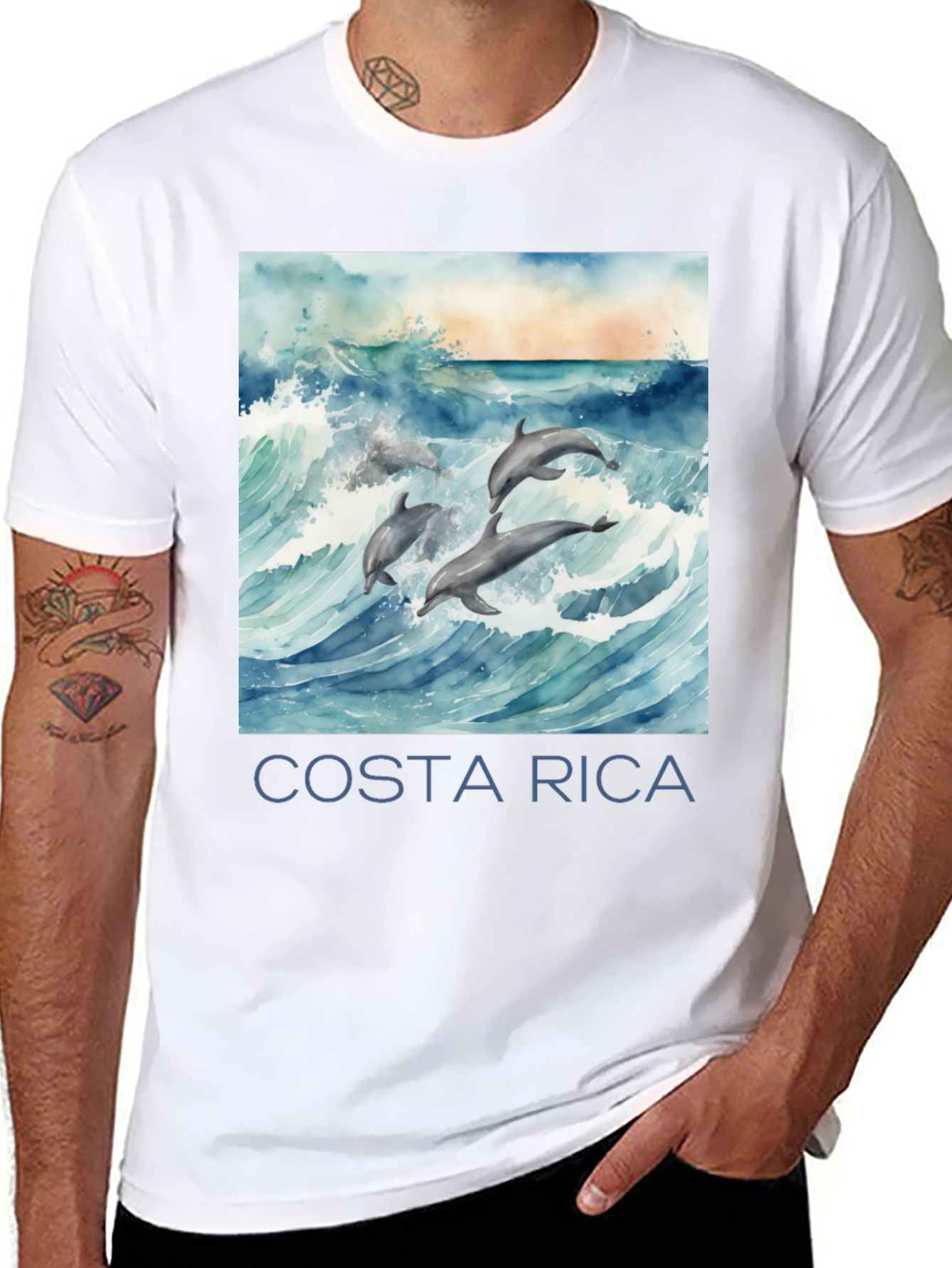 Costa Rica Dolphin Tee - Black Graphic T-Shirt