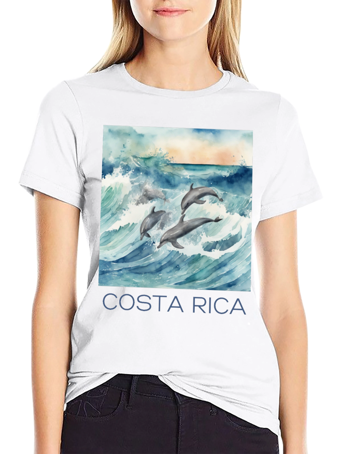 Costa Rica Dolphin Tee - Black Graphic T-Shirt