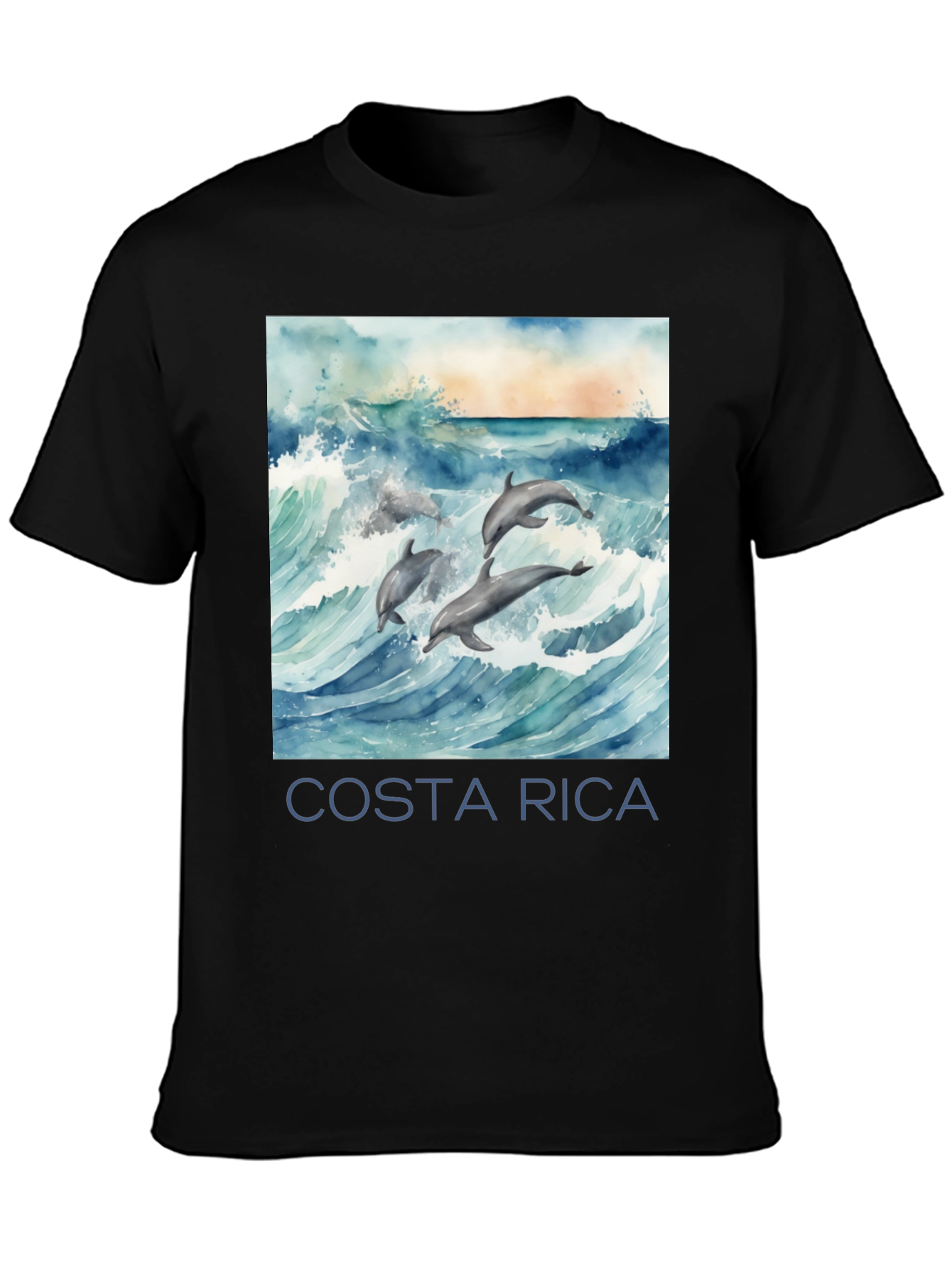 Costa Rica Dolphin Tee - Black Graphic T-Shirt