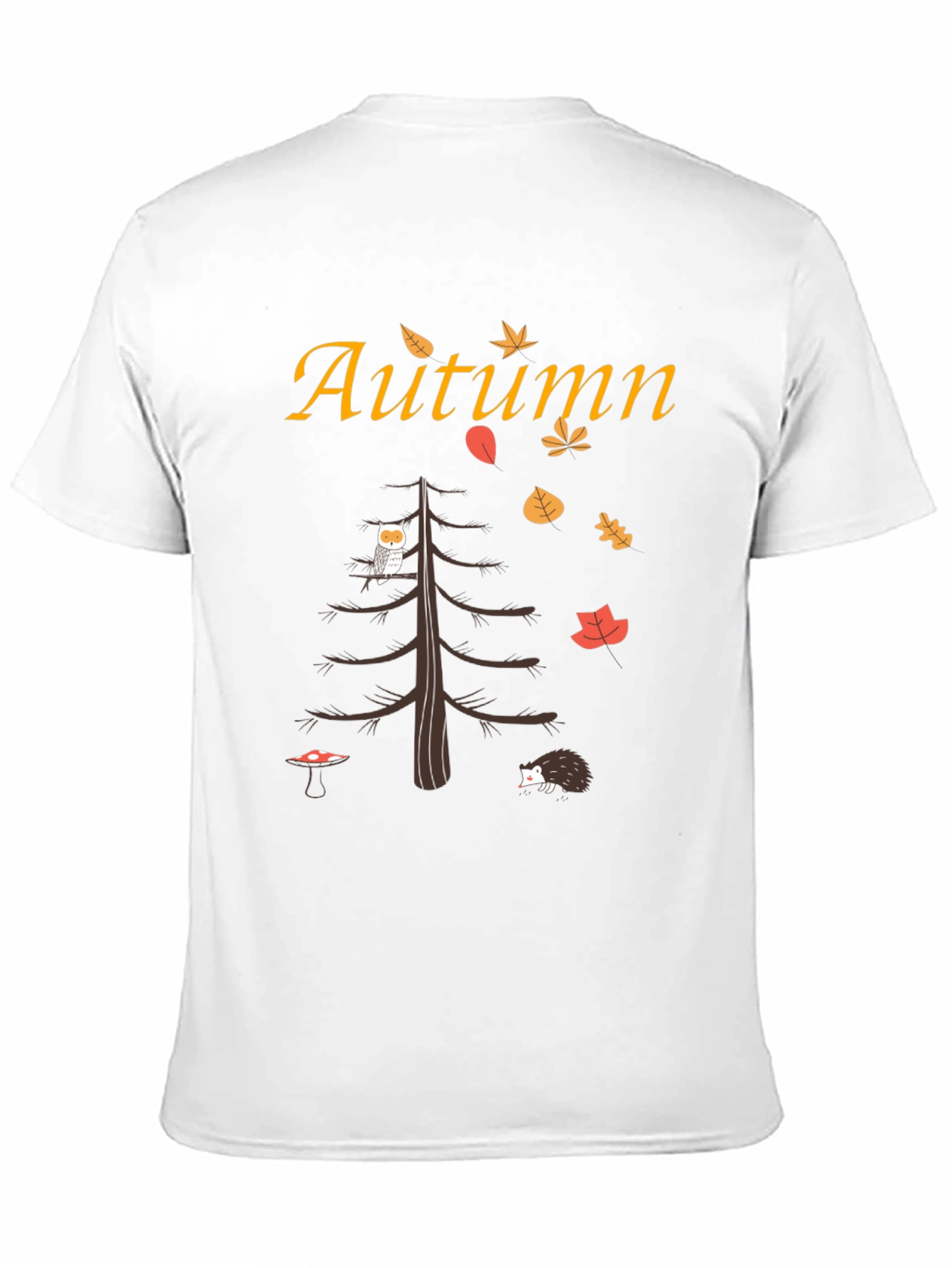 Autumn-Themed Graphic Tee: Owl Hedgehog and Fall Leaves