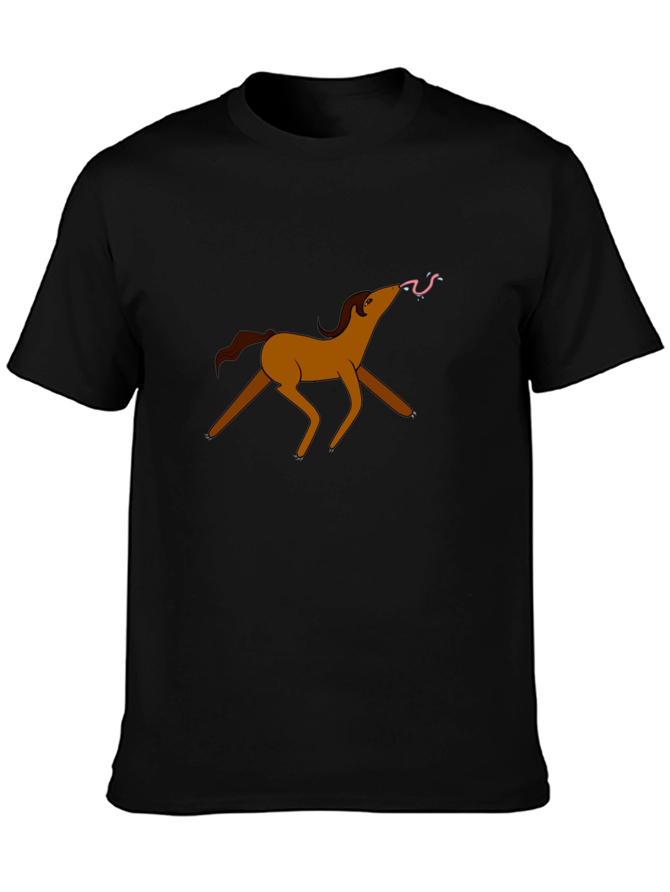Cartoon Horse Graphic Tee - Black